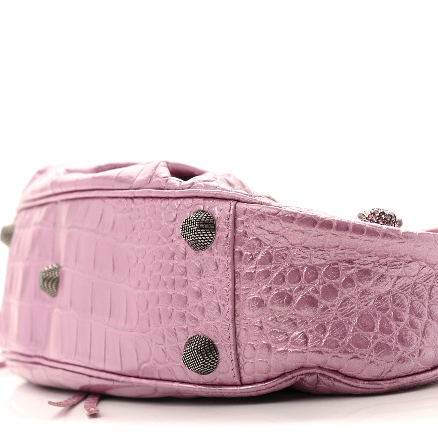 Balenciaga Metallic Extra Supple Calfskin Crystal Crocodile Embossed Small Le Cagole Shoulder Bag Pink 11 of 16
