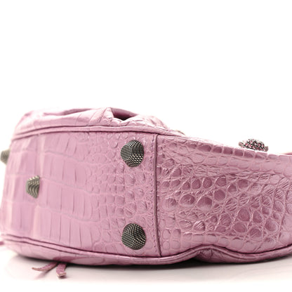 Balenciaga Metallic Extra Supple Calfskin Crystal Crocodile Embossed Small Le Cagole Shoulder Bag Pink 11 of 16