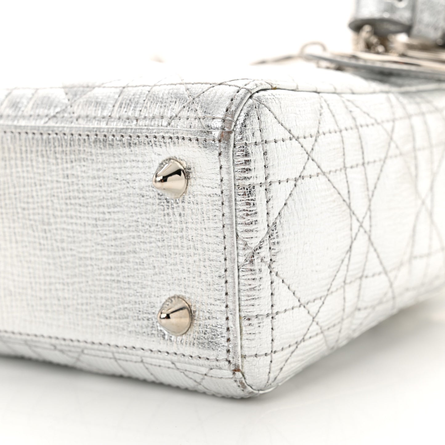 Metallic Grained Calfskin Cannage Small Lucky Badges My Lady Dior Silver