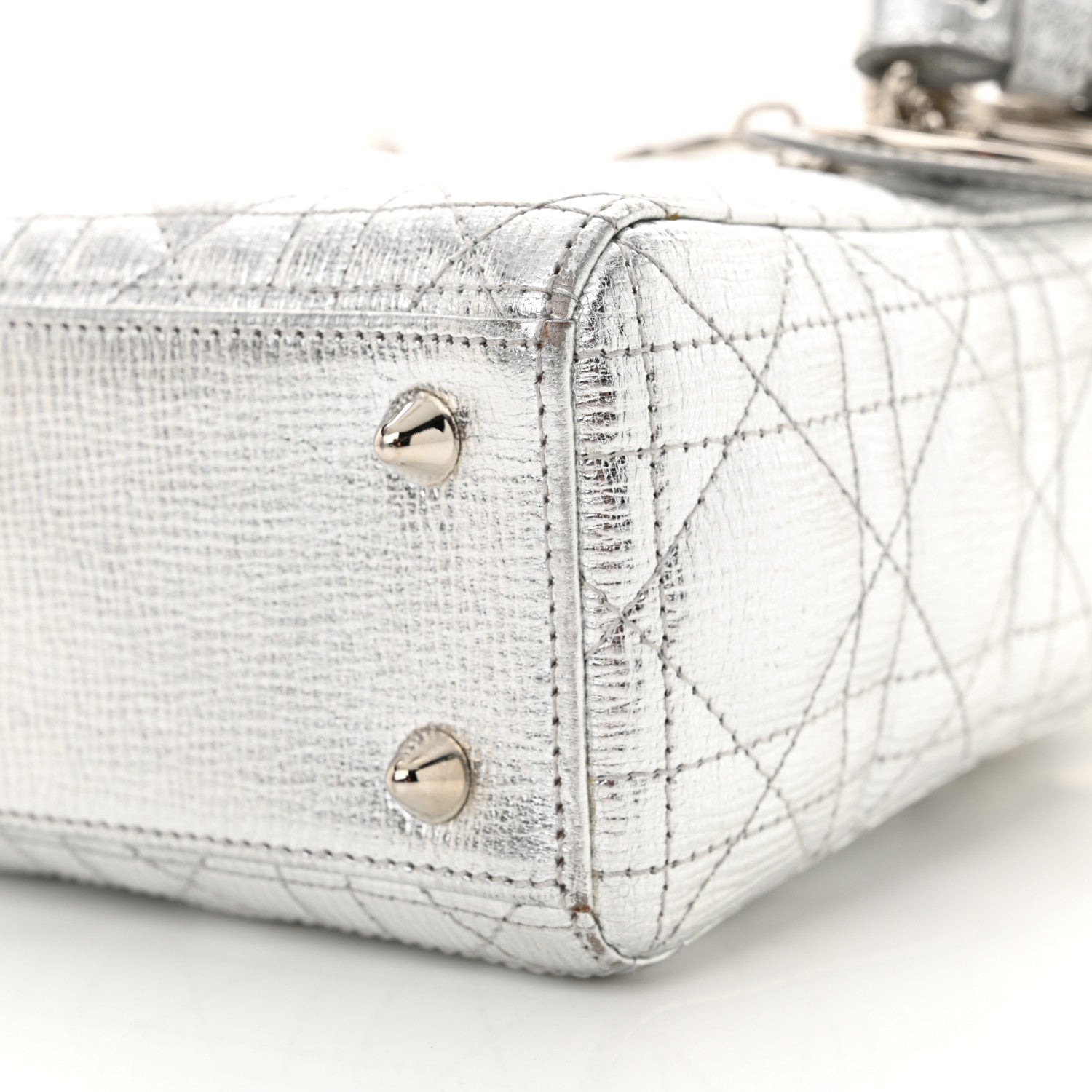 Christian Dior Metallic Grained Calfskin Cannage Small Lucky Badges My Lady Dior Silver 10 of 14