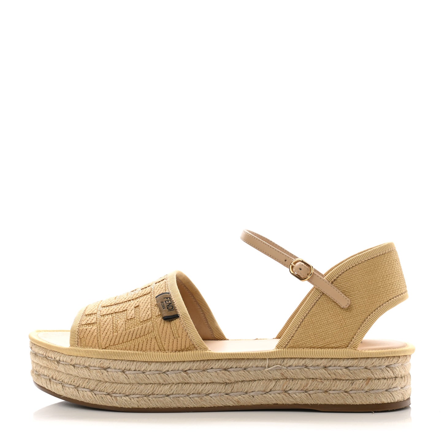 Raffia FF Embroidered Espadrille Platform Sandals 38.5 Natural
