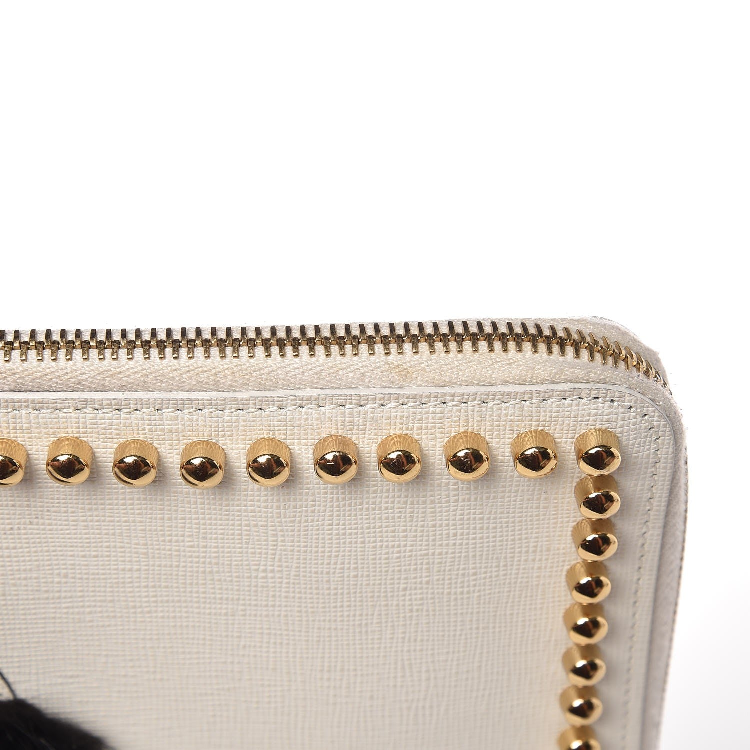 Fendi Vitello Elite Mink Fur Studded Karlito Zip Around Pouch White 10 of 16