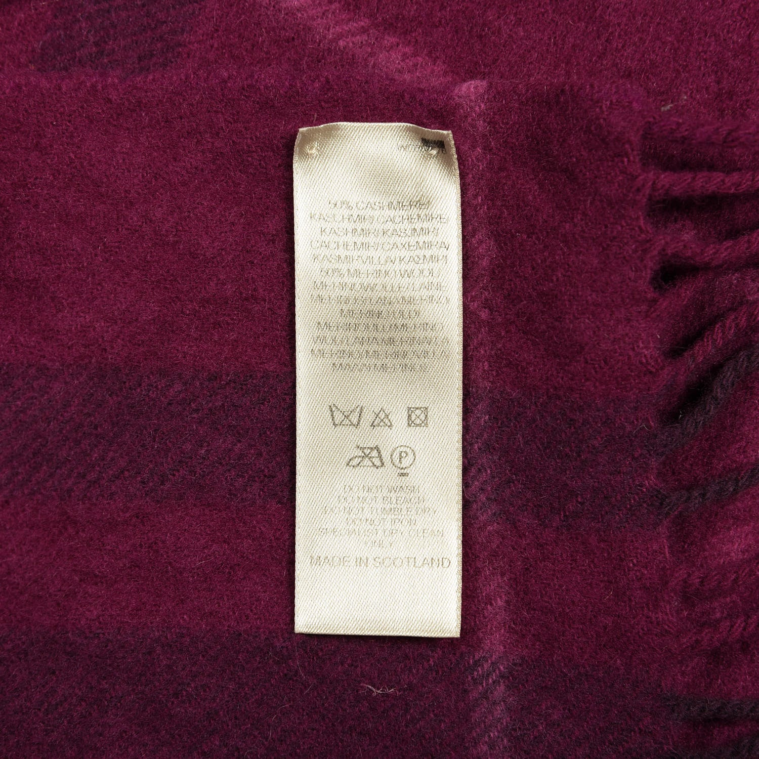 Burberry Cashmere Giant Check Fringe Scarf Fuchsia 4 of 4