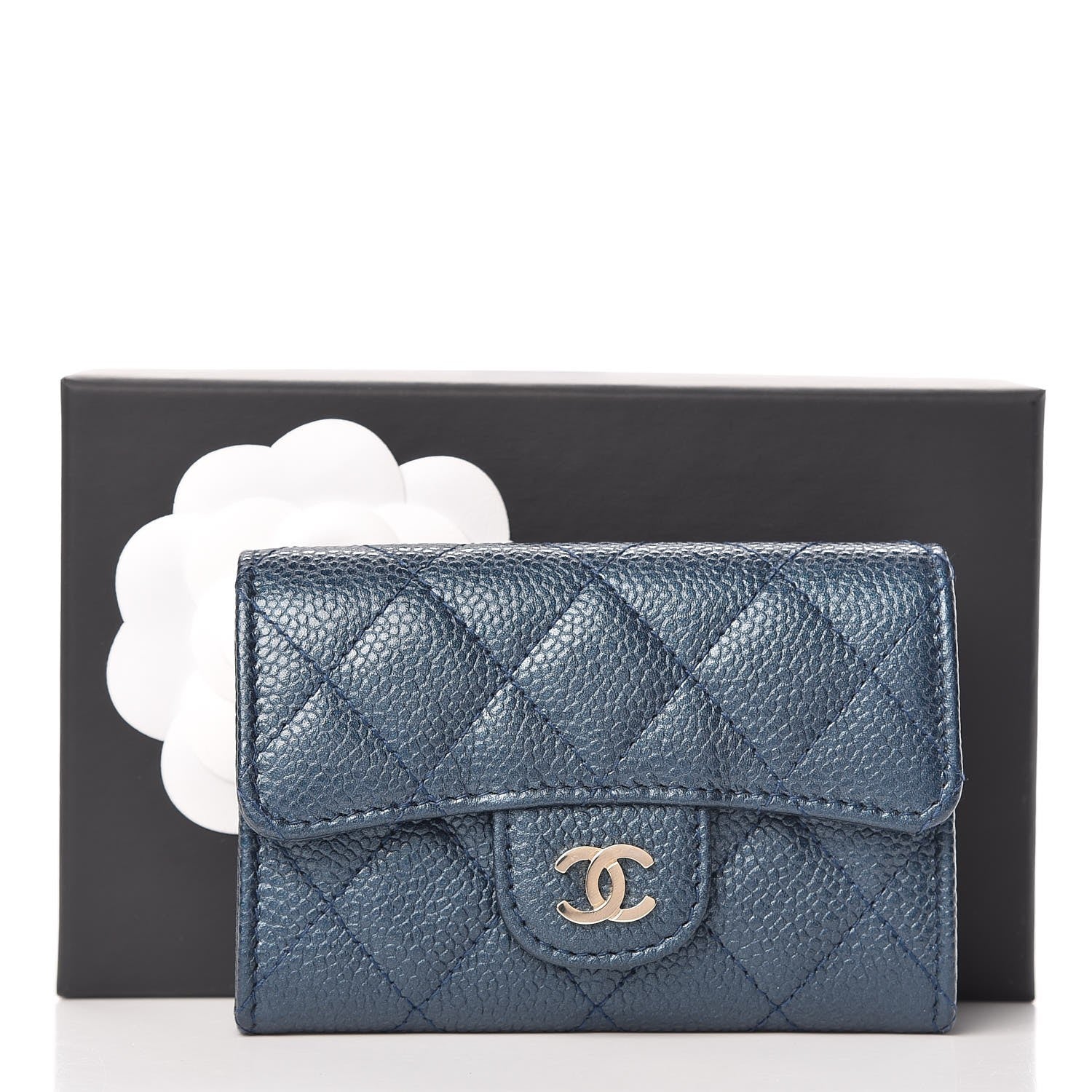 Chanel Metallic Caviar Quilted Flap Card Holder Dark Blue 9 of 9