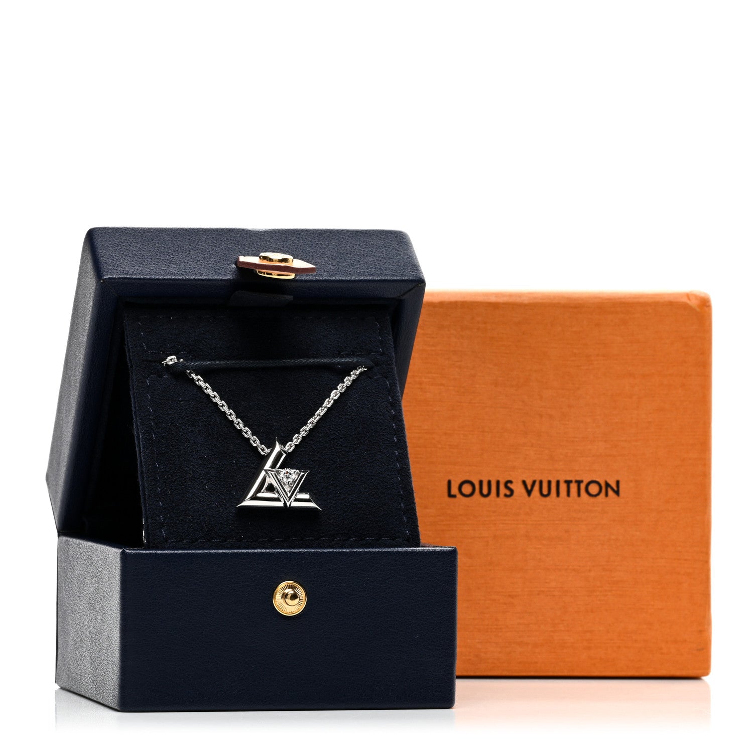 Louis Vuitton 18K White Gold Diamond Large LV Volt One Pendant Necklace 5 of 5