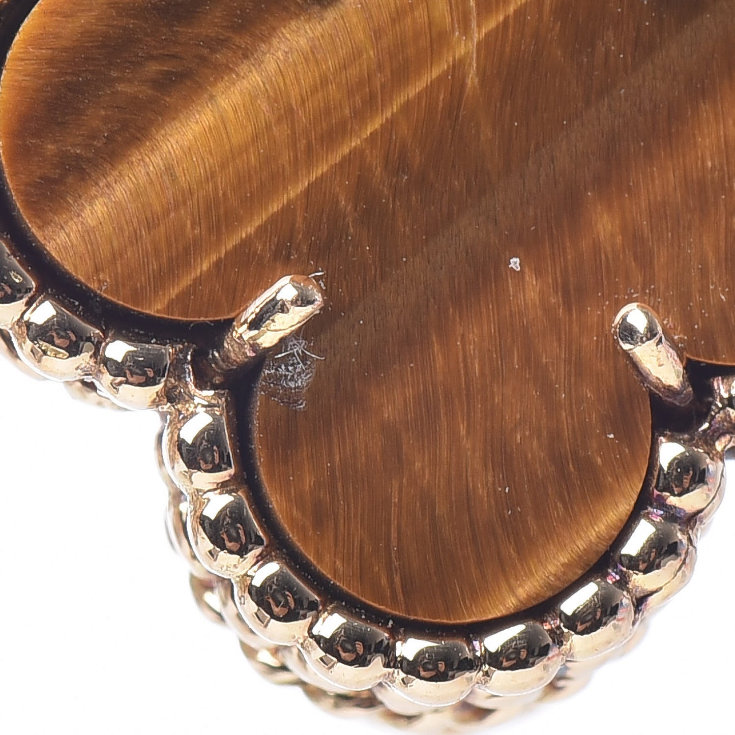 18K Yellow Gold Tiger Eye Vintage Alhambra Clip-On Earrings