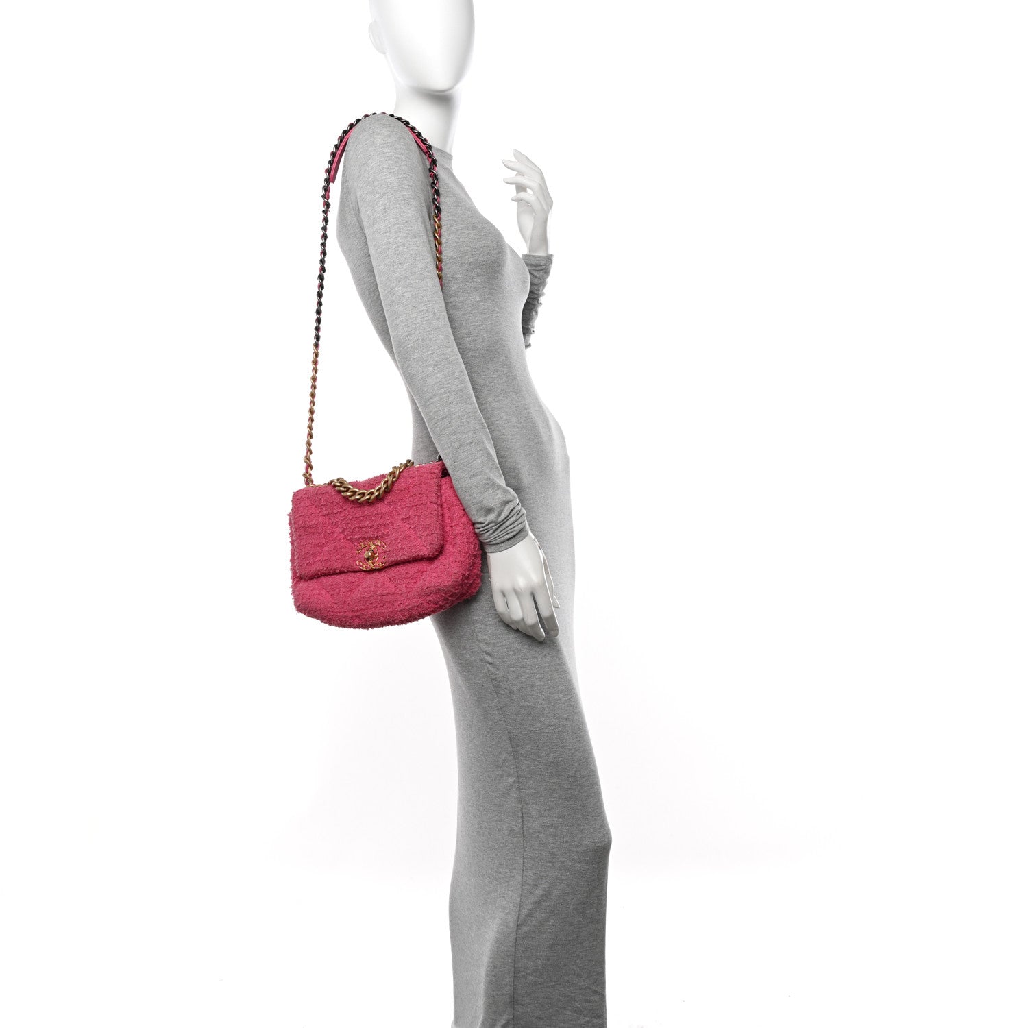 Chanel Tweed Quilted Medium Chanel 19 Flap Pink 2 of 11