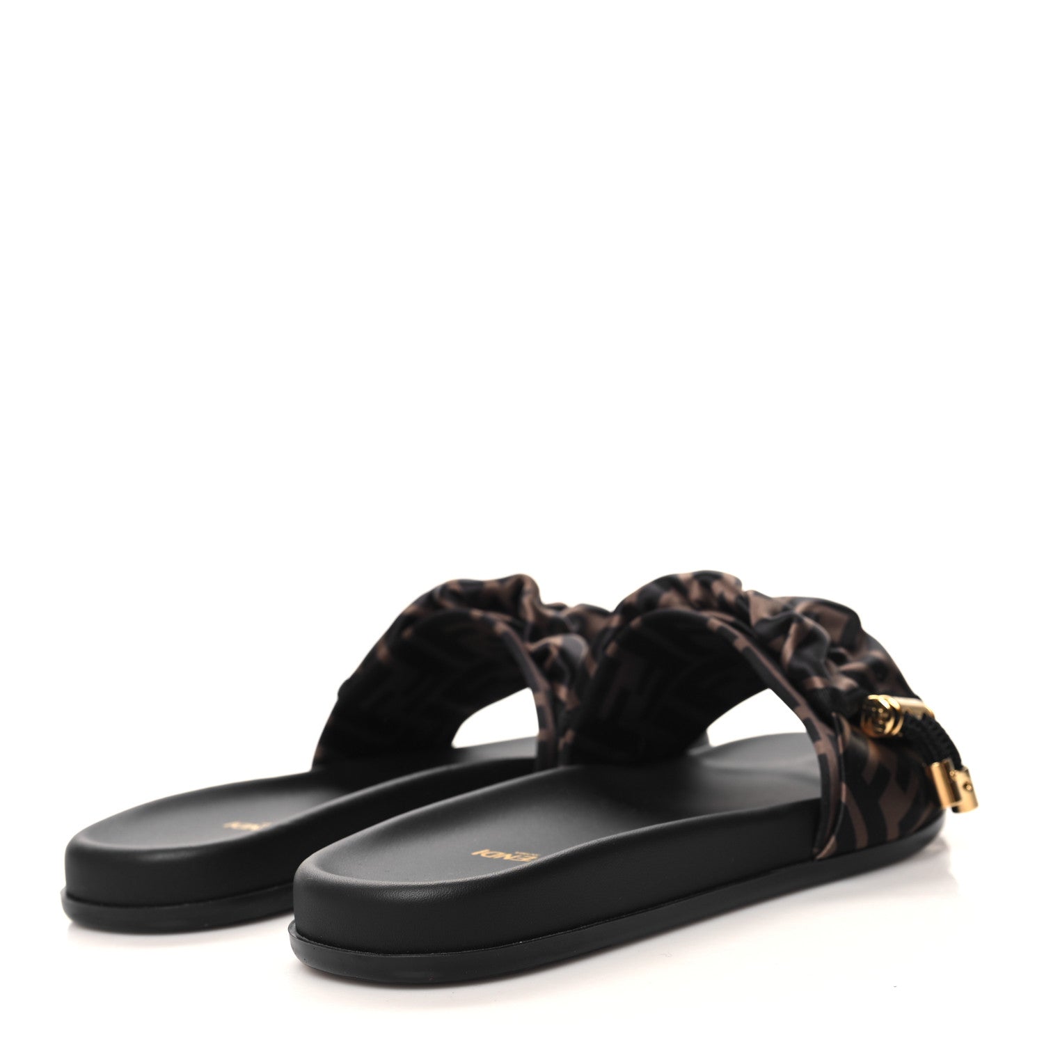 Fendi Satin FF Fendi Feel Slide Sandals 36.5 Tobacco Black 4 of 8