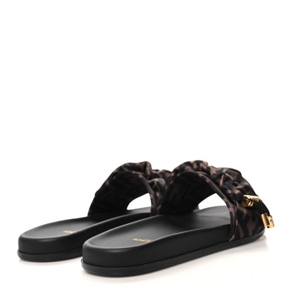 Fendi Satin FF Fendi Feel Slide Sandals 36.5 Tobacco Black 4 of 8