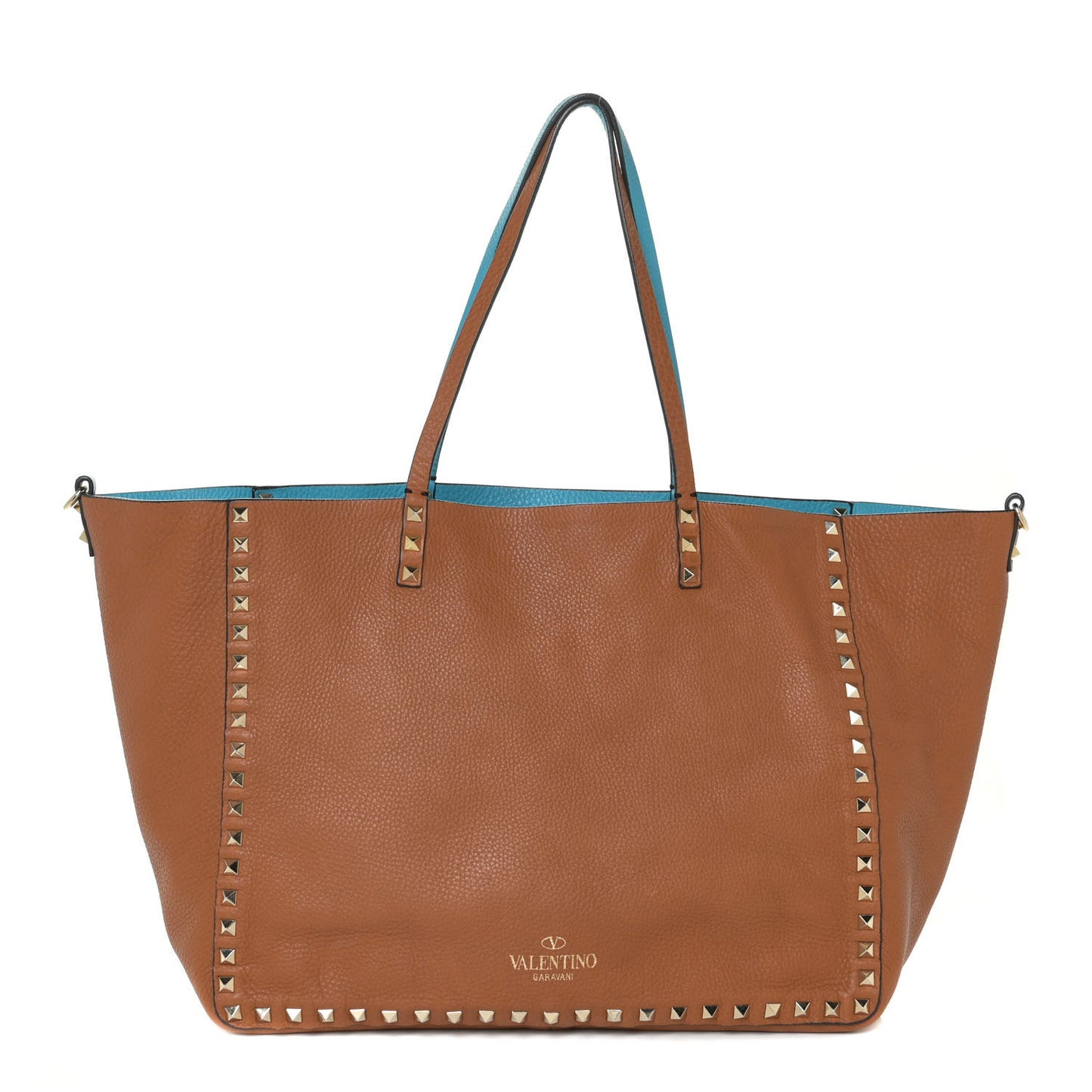Grained Calfskin Medium Rockstud Reversible Tote Parrot Light Cuir