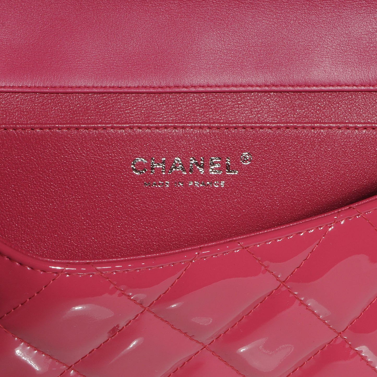 Patent Quilted Clutch with Chain Flap Pink