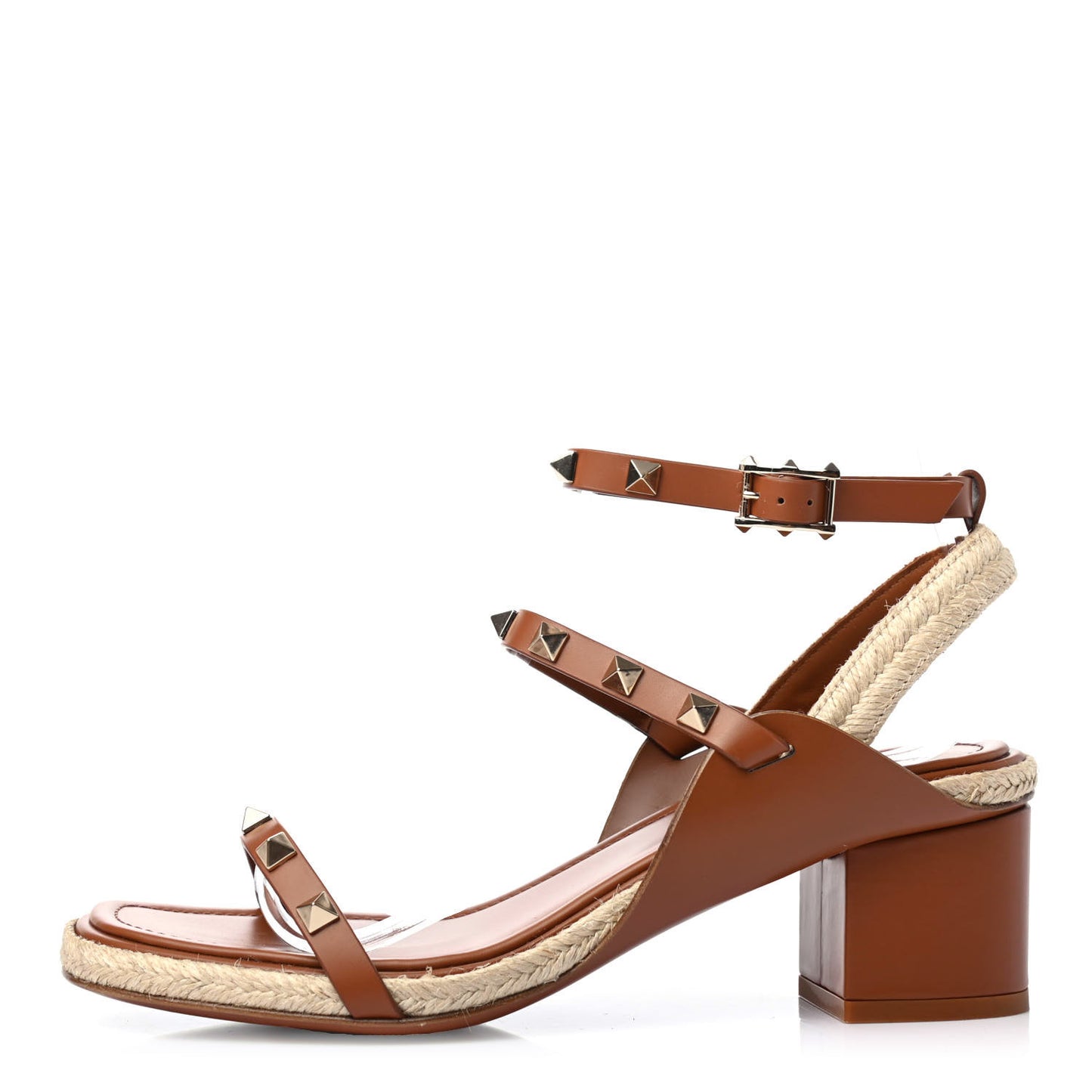 Calfskin Rockstud Ankle Strap Espadrille 10/60mm Sandals 37 Selleria