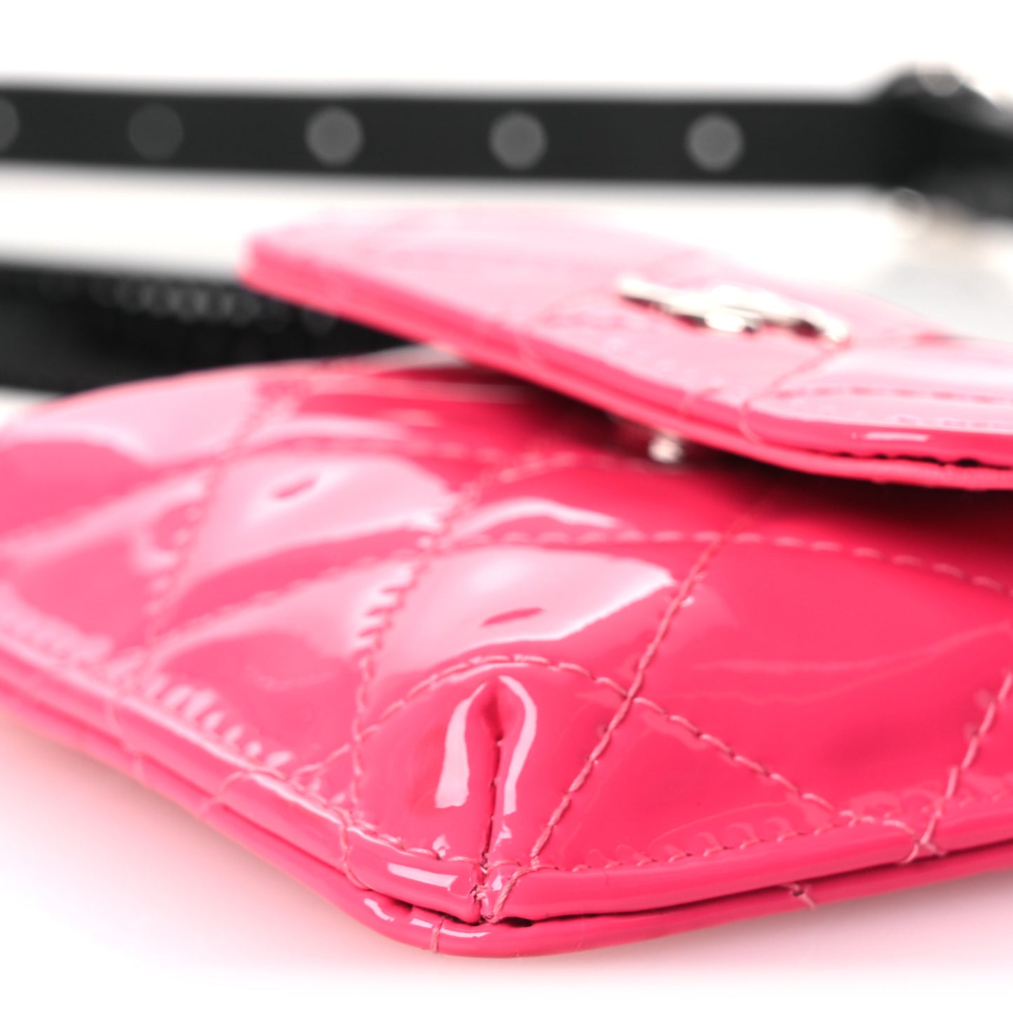 Patent Quilted Belt In Love Double Mini Flap Waist Bag Black Pink