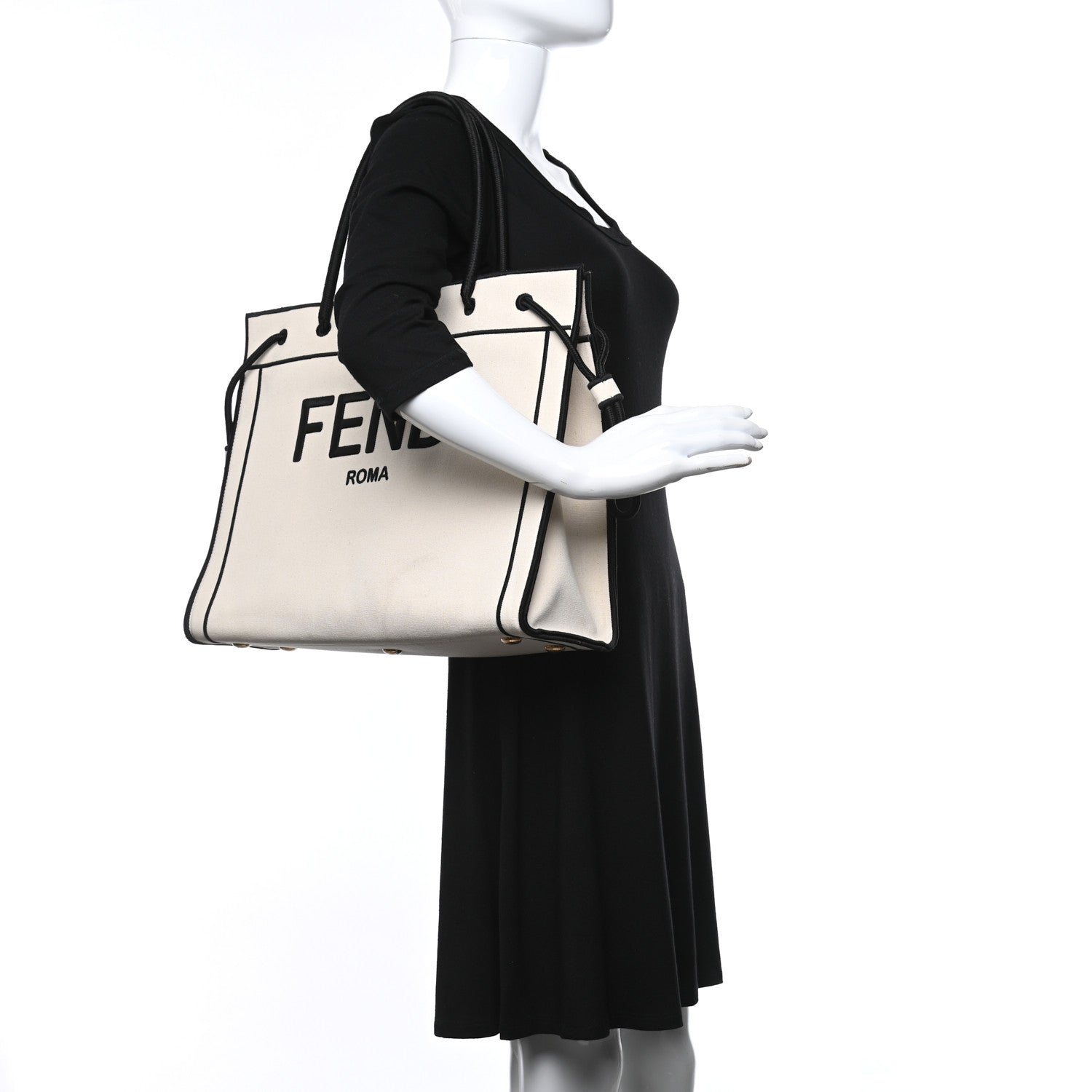 Fendi Canvas Logo Large Shopping Tote Grezzo Black 2 of 11
