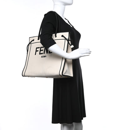 Fendi Canvas Logo Large Shopping Tote Grezzo Black 2 of 11