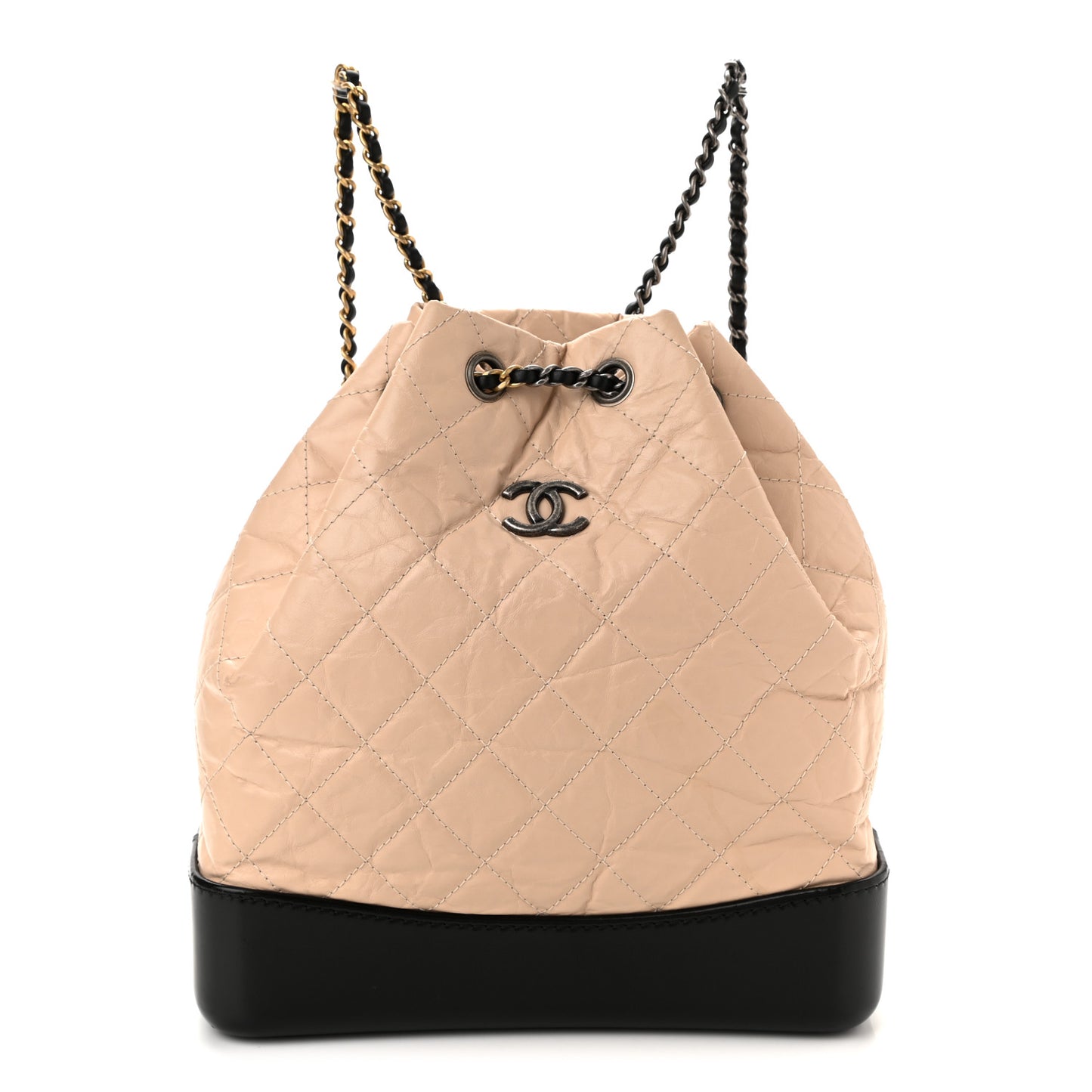 Aged Calfskin Quilted Gabrielle Backpack Beige Black