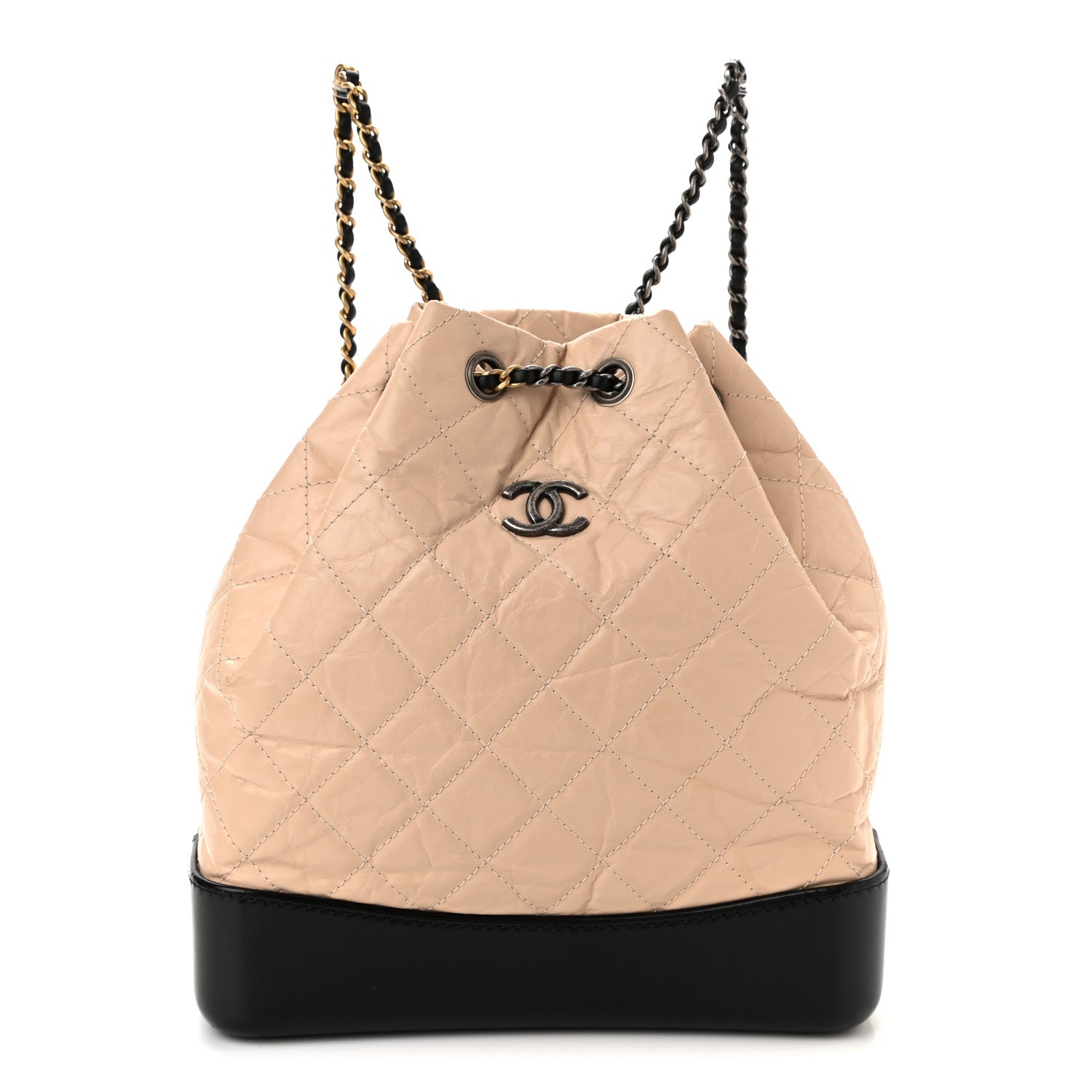 Chanel Aged Calfskin Quilted Gabrielle Backpack Beige Black 1 of 10