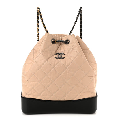 Chanel Aged Calfskin Quilted Gabrielle Backpack Beige Black 1 of 10