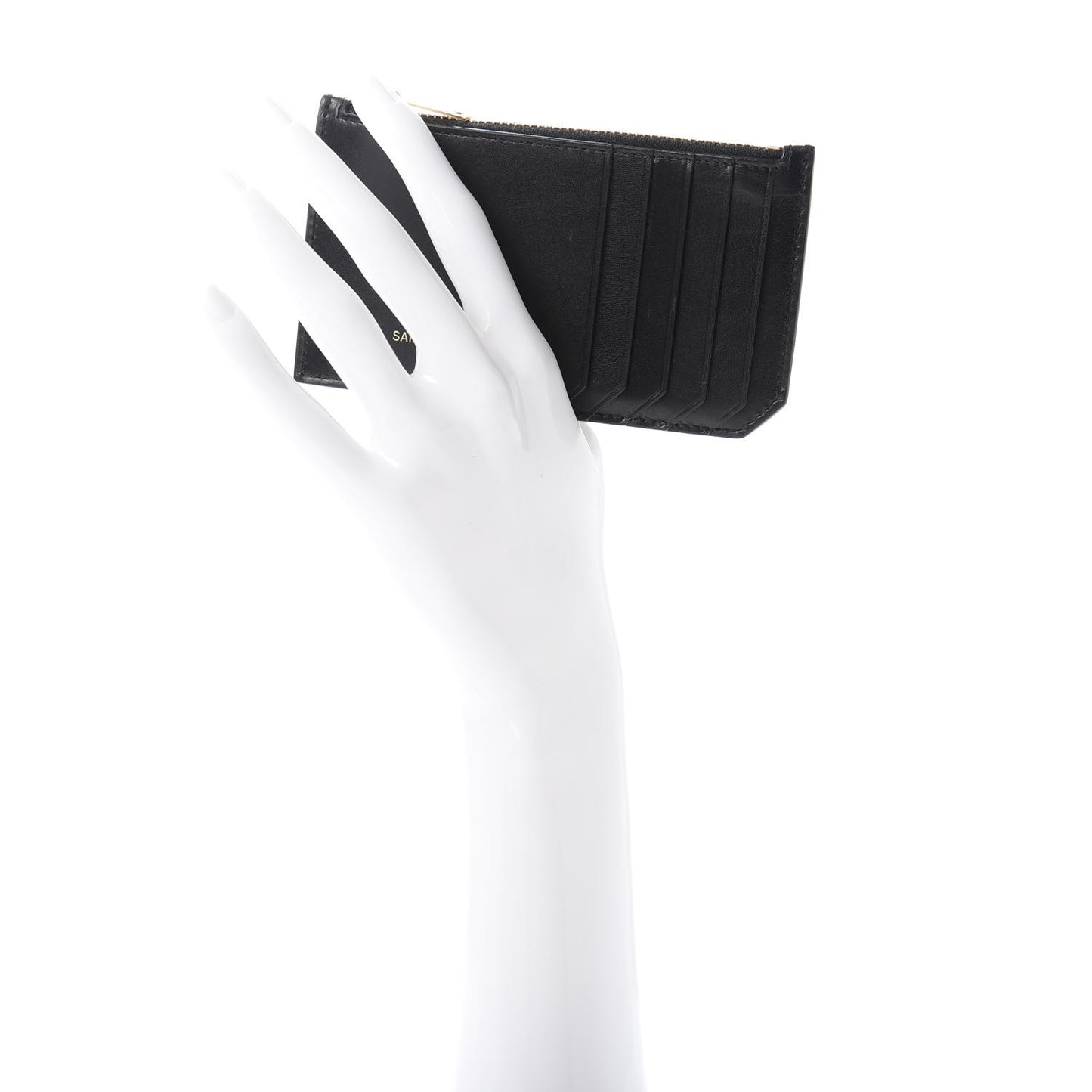 Calfskin 5 Fragments Zip Pouch Card Holder Black