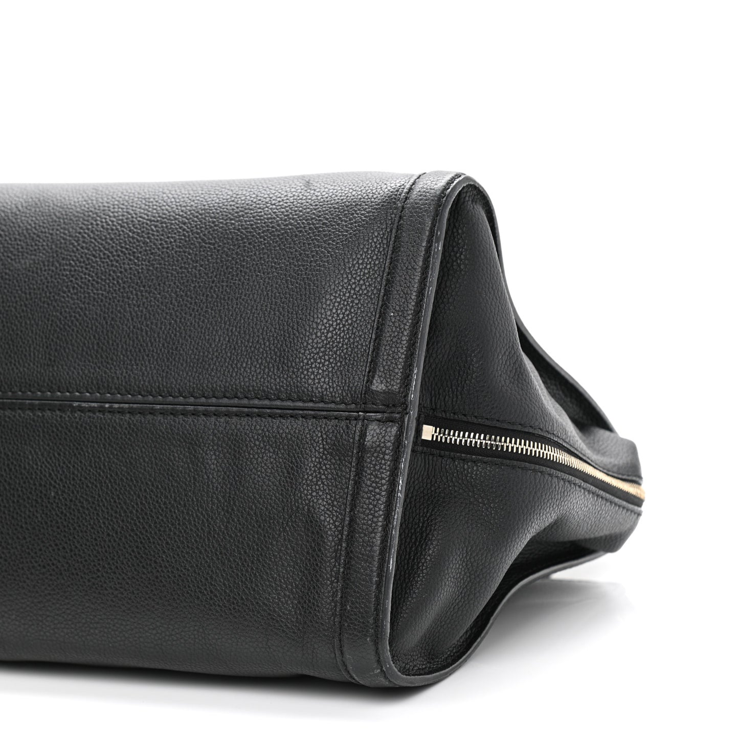 Pebbled Calfskin Large Skull Padlock Zip Around Tote Black