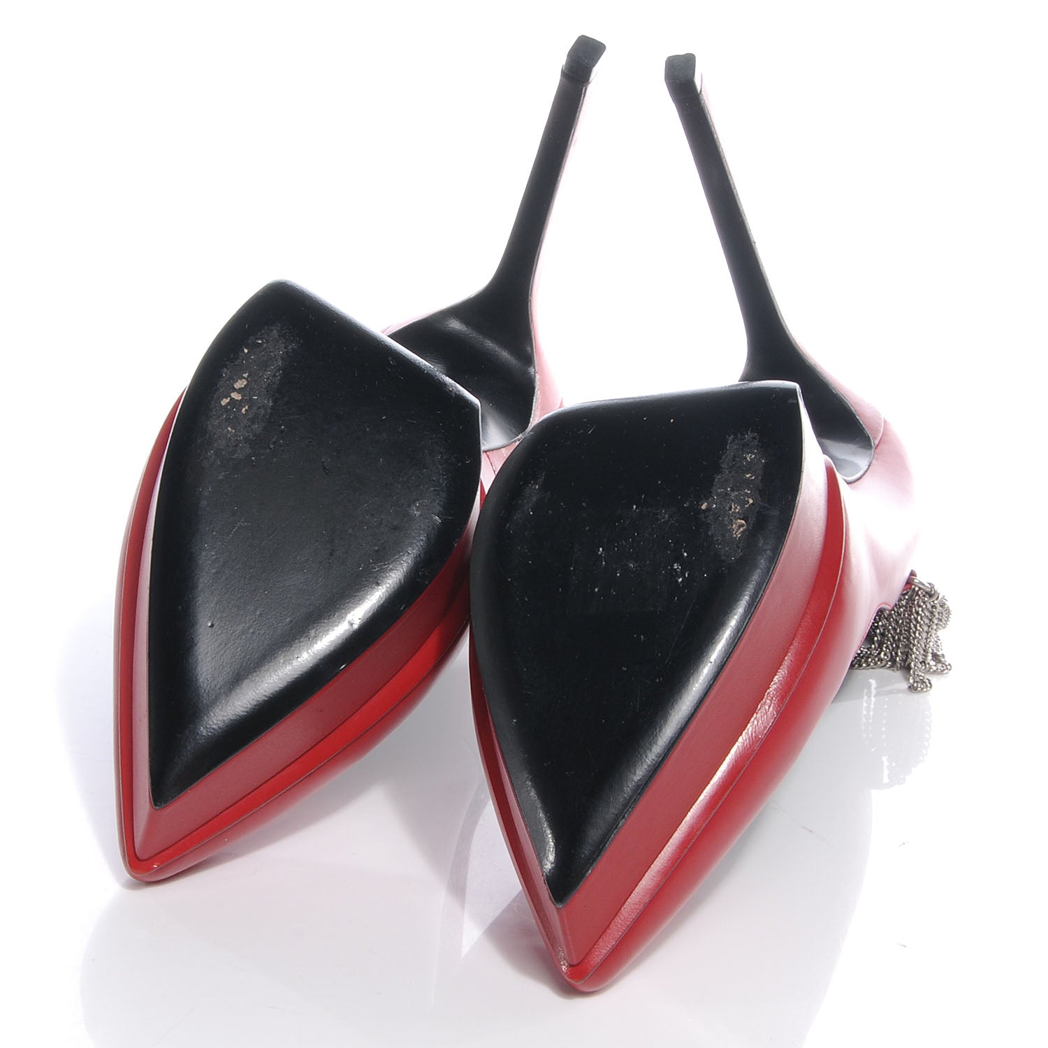 Saint Laurent Leather Janis Chain Heel Pointed Pump 38.5 Red 5 of 9