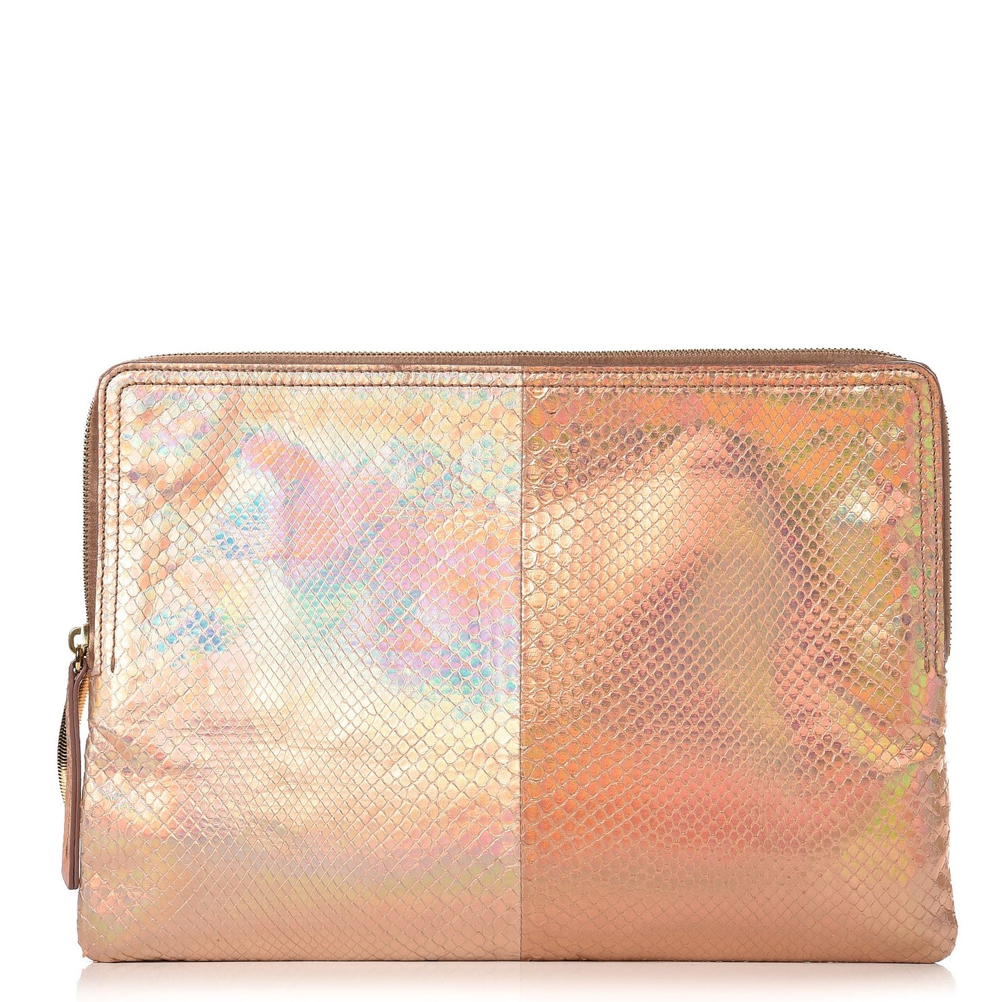 Laminated Holographic Python Zipped Clutch Rose