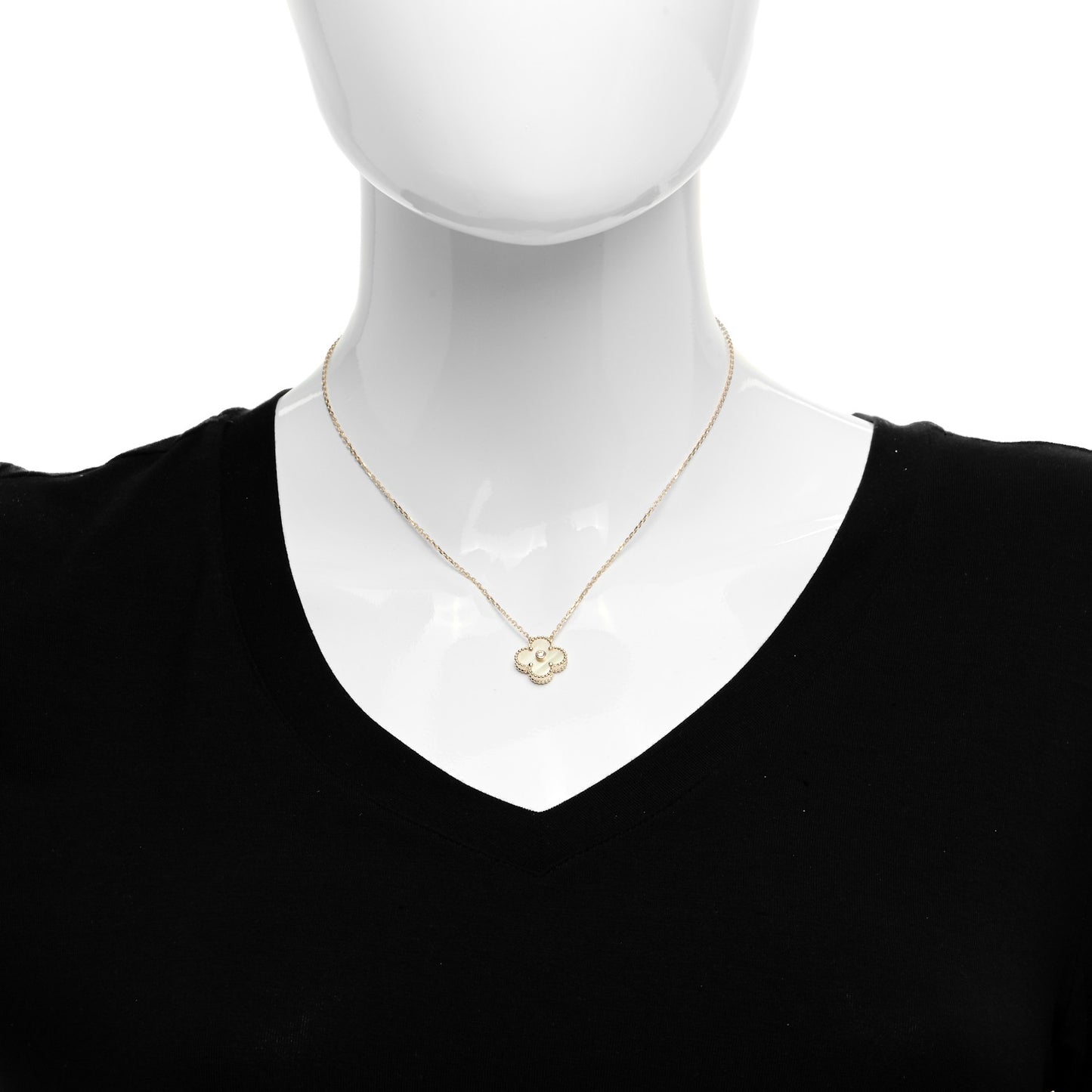 18K Yellow Gold Diamond Yellow Mother of Pearl Vintage Alhambra Pendant Necklace