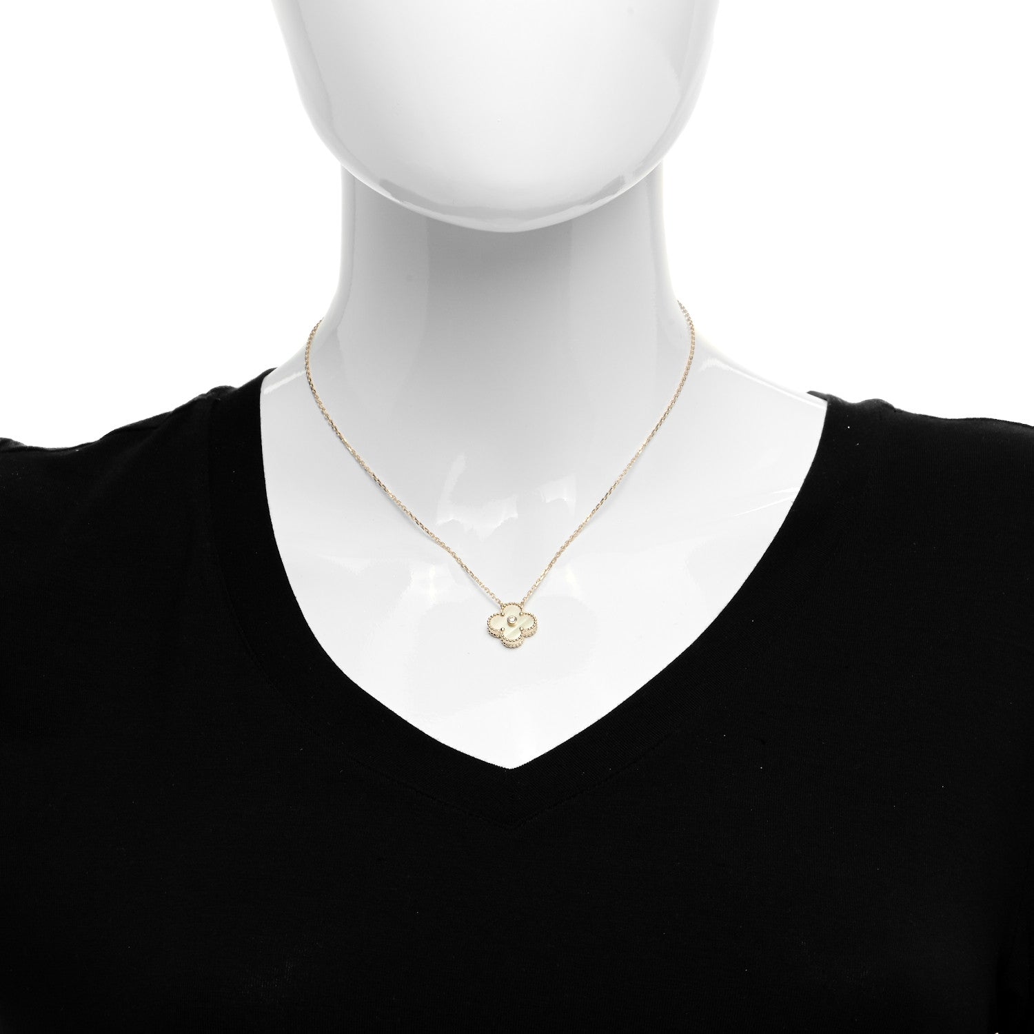 Van Cleef & Arpels 18K Yellow Gold Diamond Yellow Mother of Pearl Vintage Alhambra Pendant Necklace 2 of 6