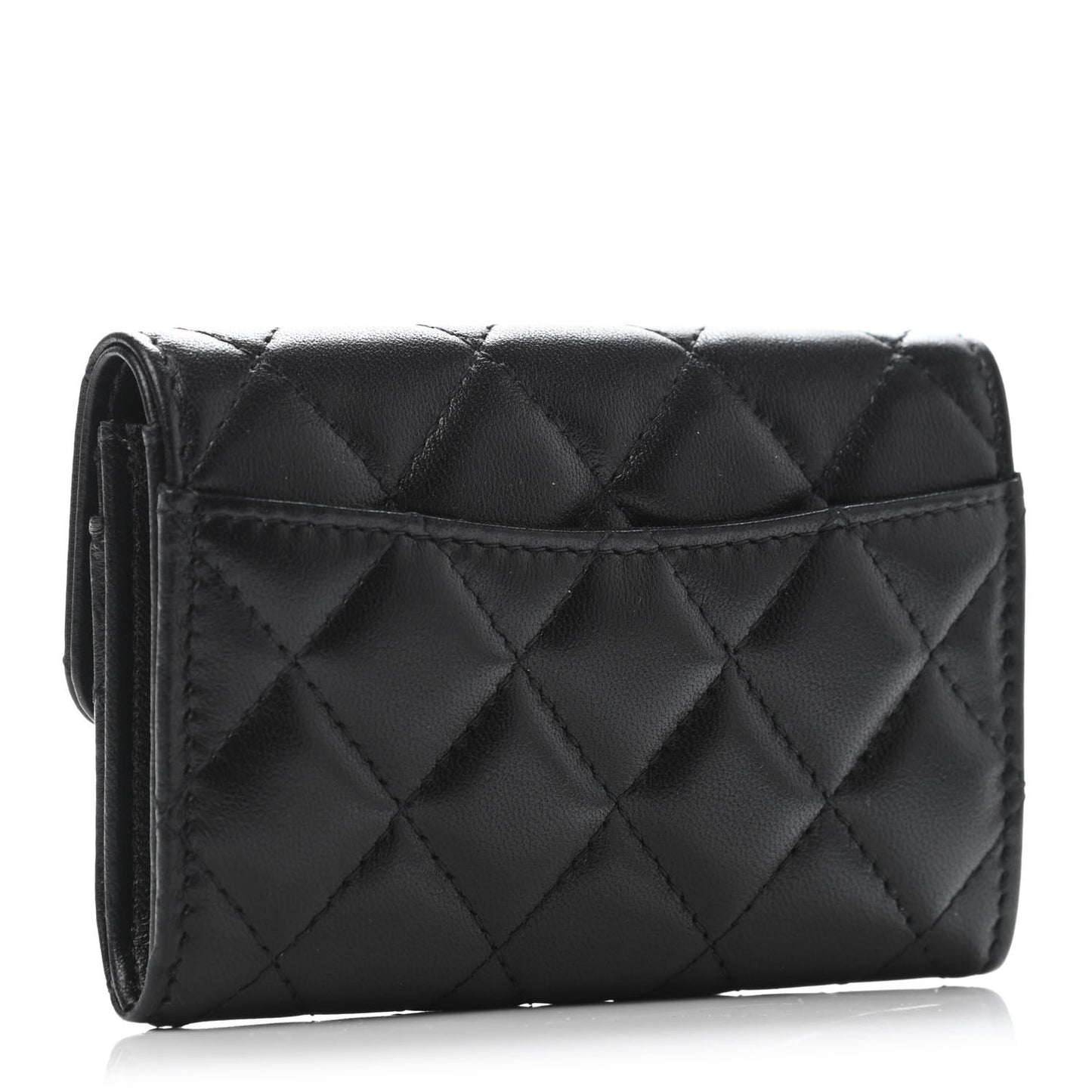 Lambskin Quilted Flap Card Holder Wallet So Black