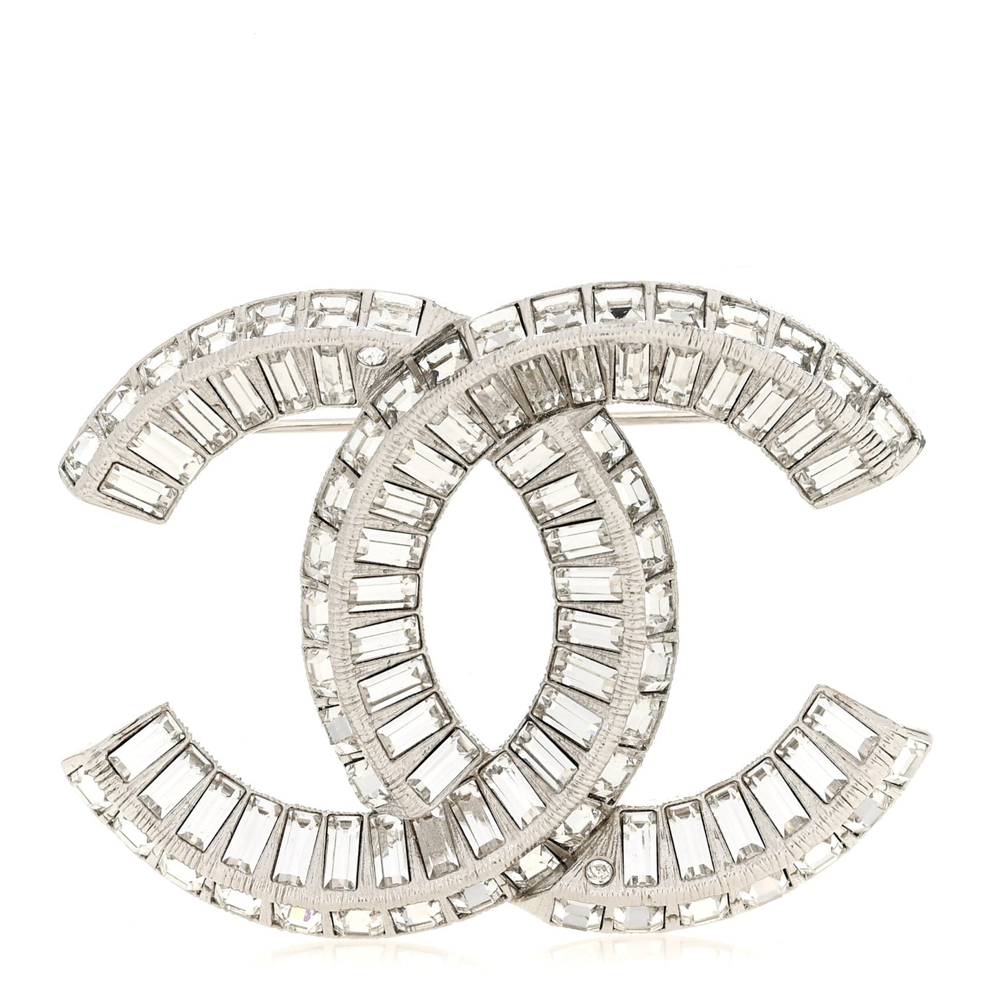 Baguette Crystal CC Brooch Silver