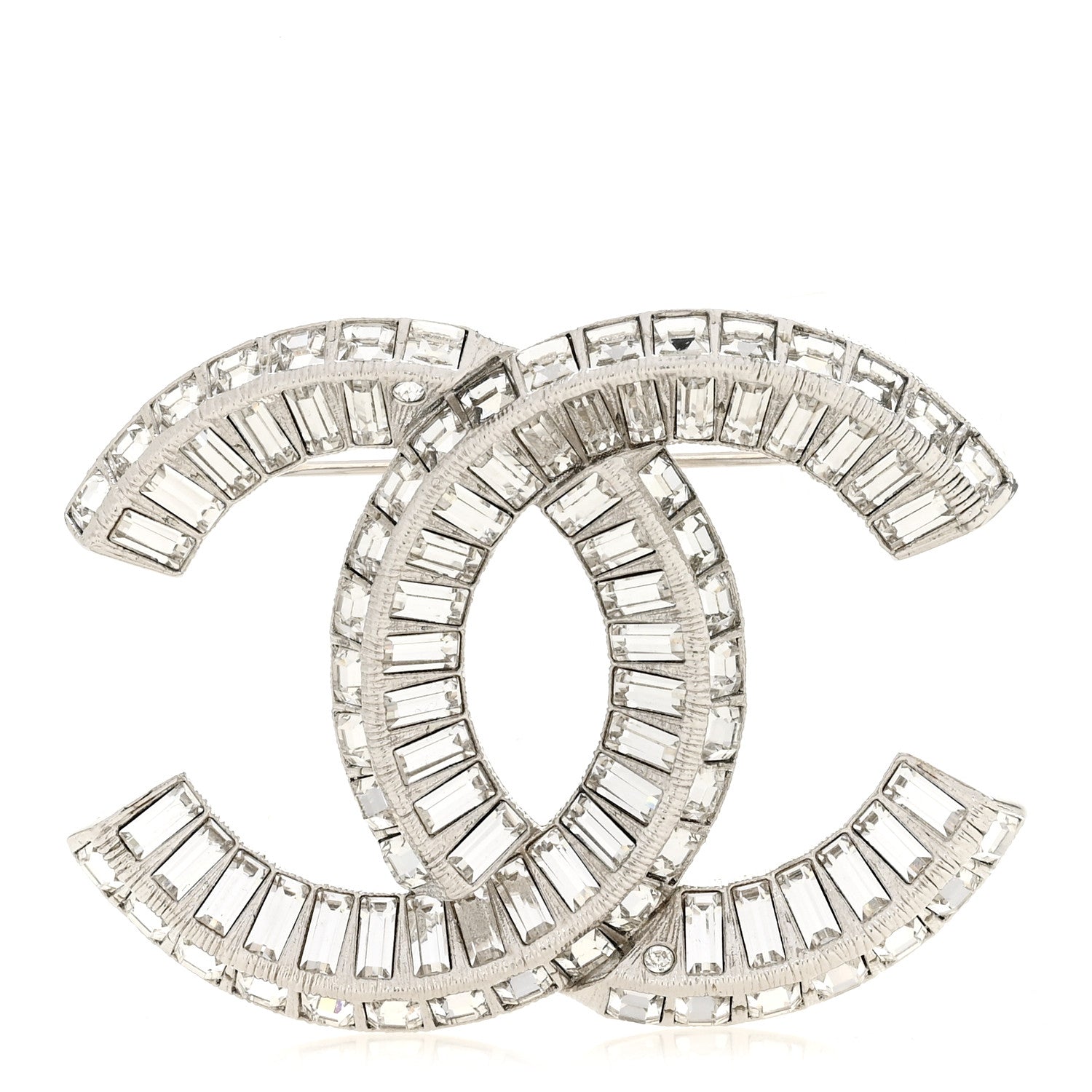 Chanel Baguette Crystal CC Brooch Silver 1 of 4