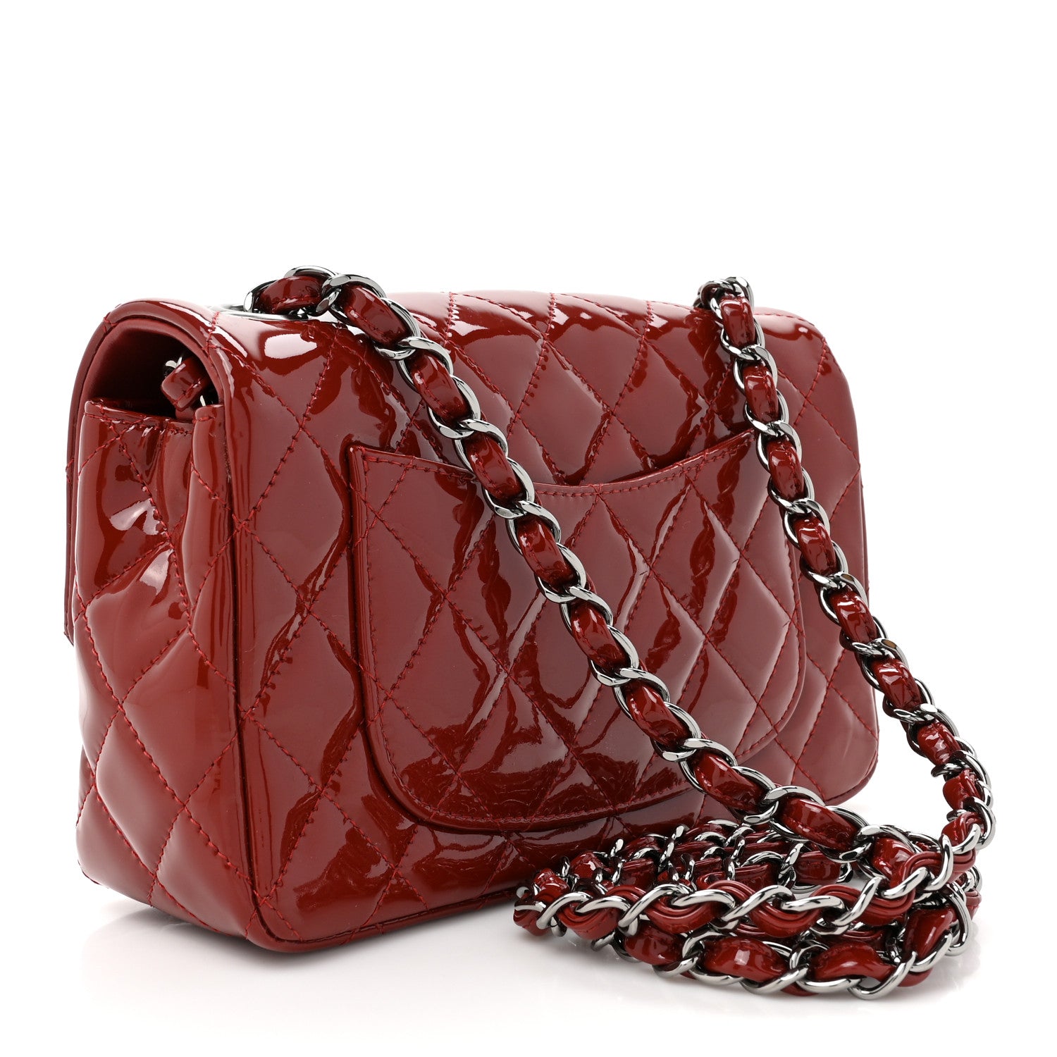 Chanel Patent Calfskin Quilted Mini Rectangular Flap Dark Red 3 of 12