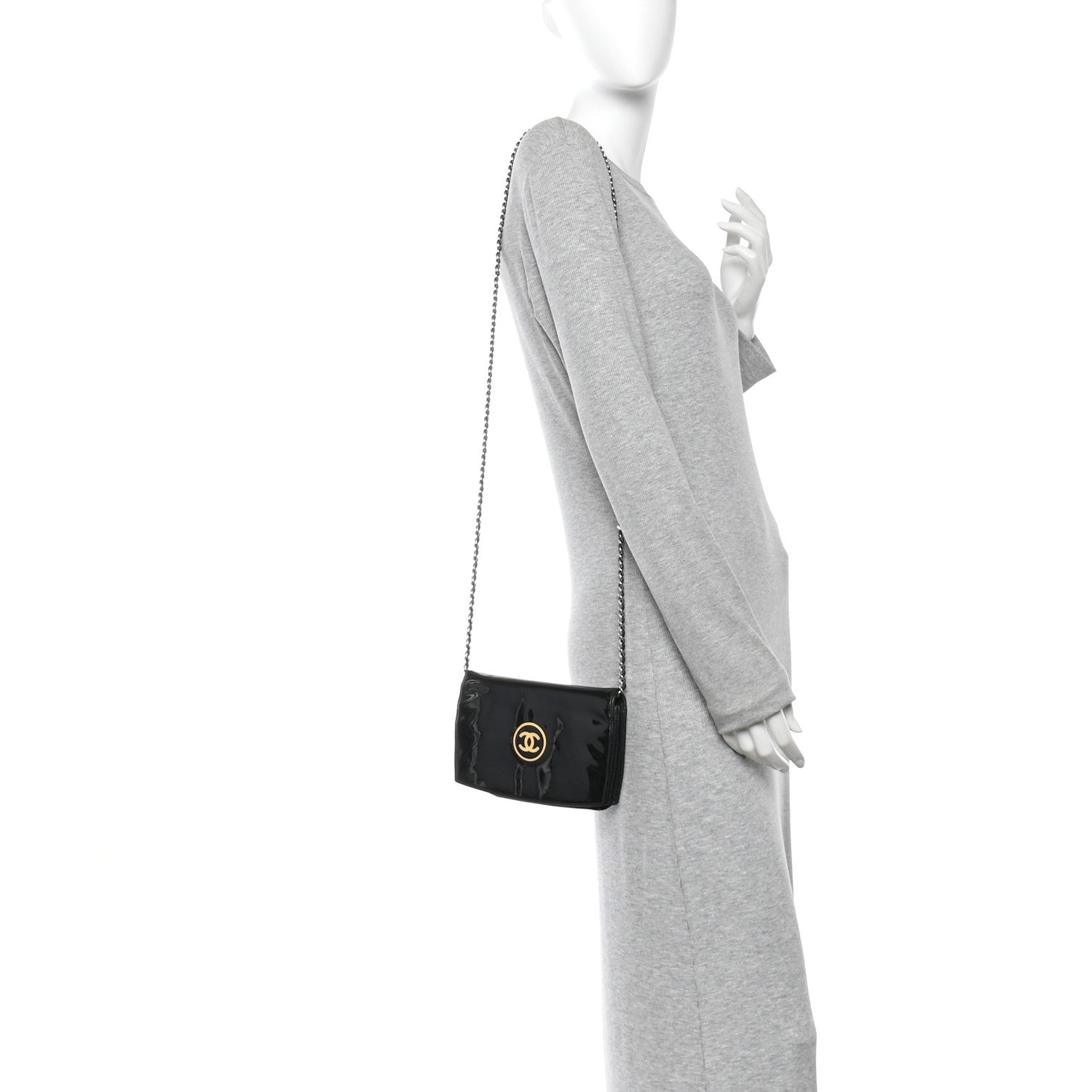 Chanel Patent CC Compact Wallet on Chain WOC Black 2 of 15