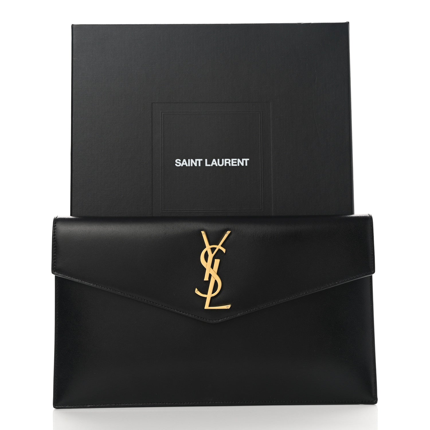 Saint Laurent Smooth Shiny Calfskin Monogram Uptown Pouch Black 8 of 8