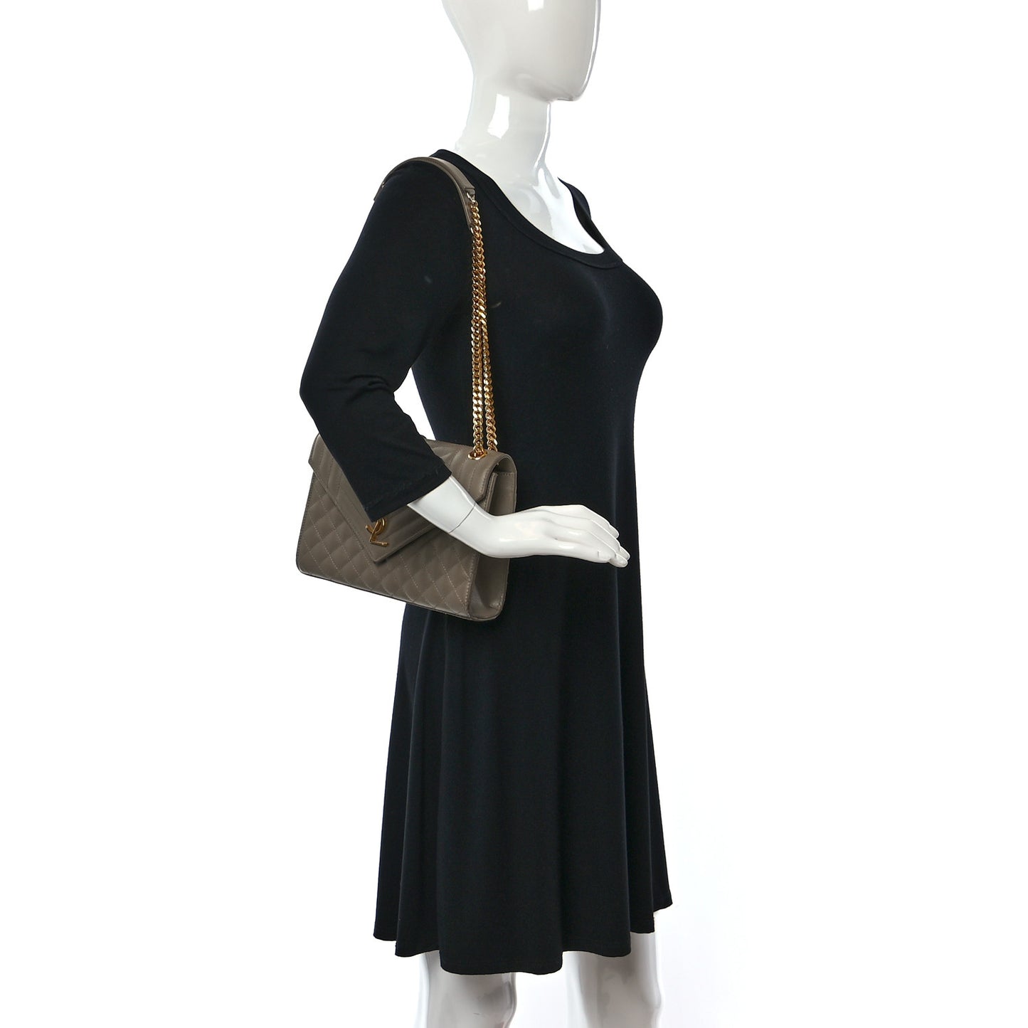 Grain De Poudre Textured Mixed Matelasse Medium Triquilt Monogram Satchel Dark Latte