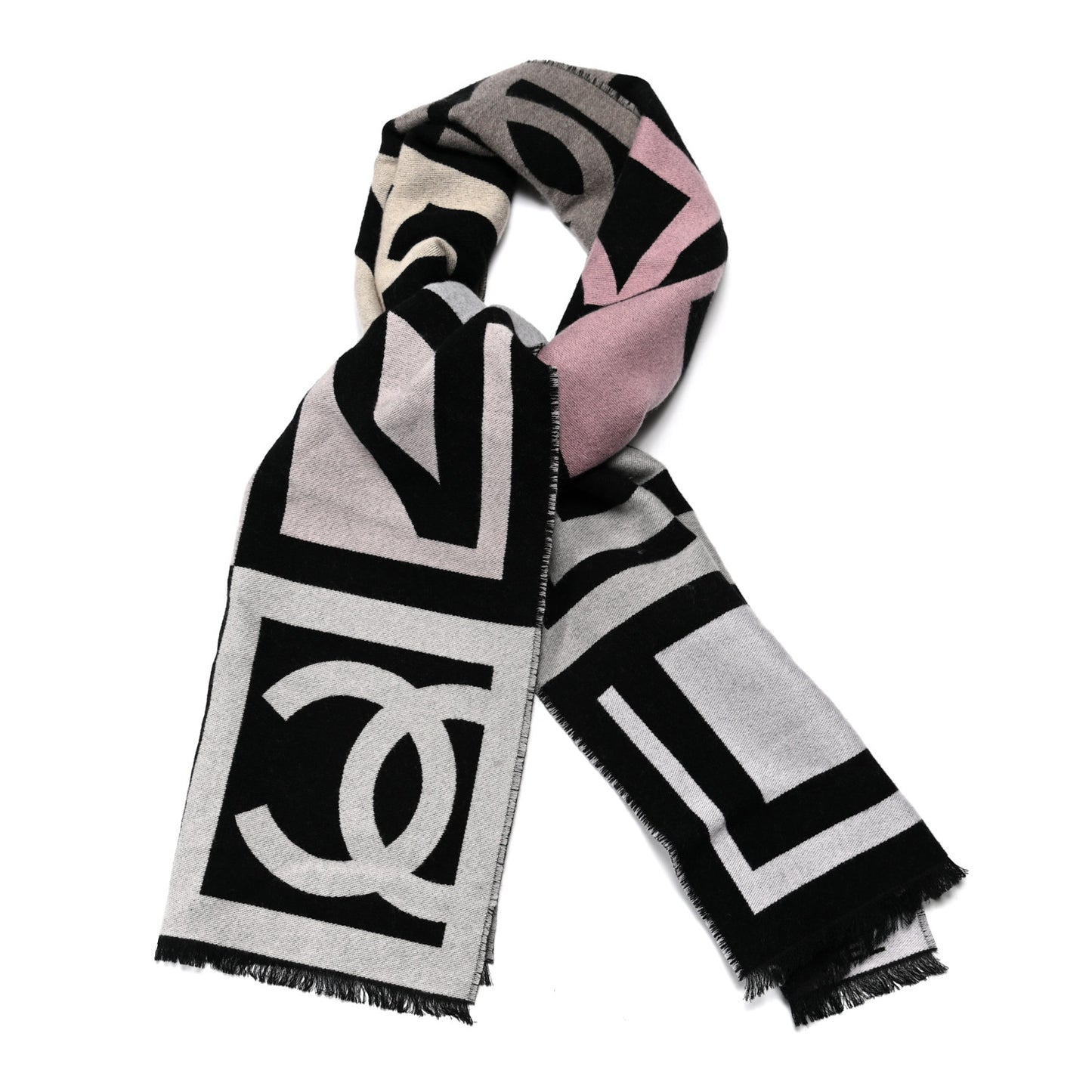 Cashmere Wool Silk CC Logo Stole Black Multicolor