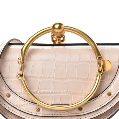 Chloe Calfskin Crocodile Embossed Small Nile Bracelet Minaudiere Bag Cement Pink 8 of 15