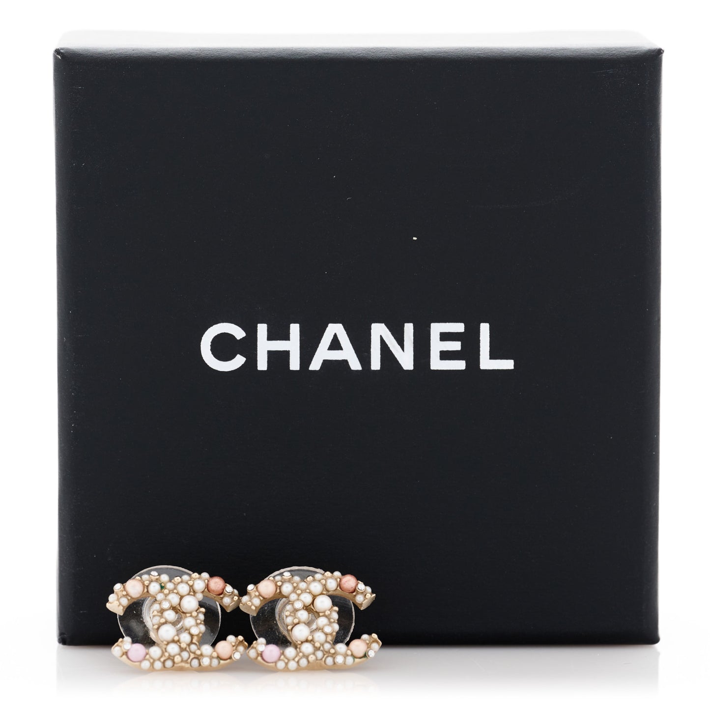 Pearl Crystal CC Charms Stud Earrings Light Gold Pink
