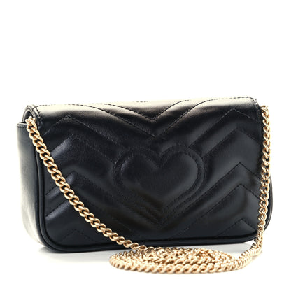 Gucci Calfskin Matelasse Super Mini GG Marmont Shoulder Bag Black 3 of 10