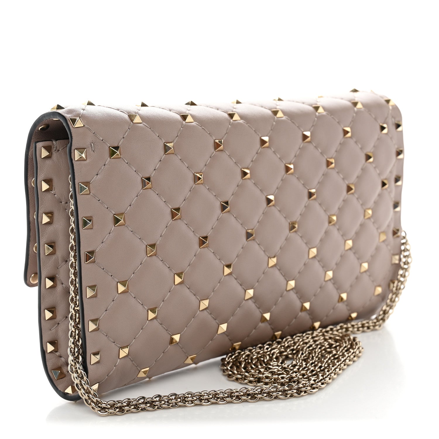 Valentino Garavani Lambskin Rockstud Spike Wallet on Chain Poudre 3 of 10