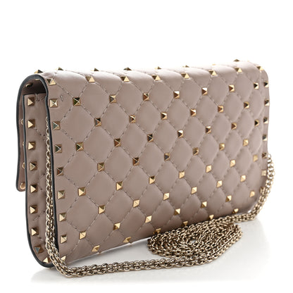 Valentino Garavani Lambskin Rockstud Spike Wallet on Chain Poudre 3 of 10