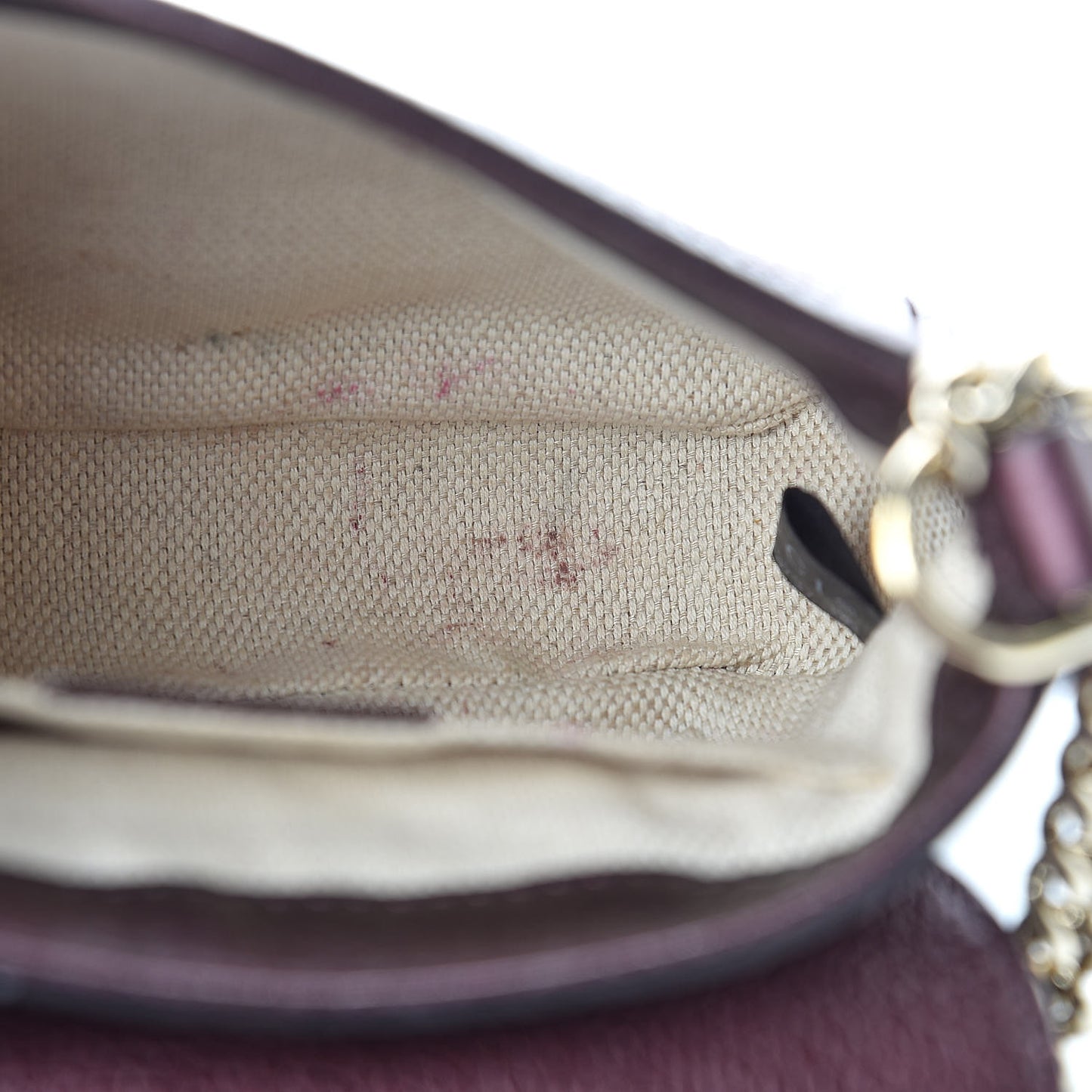 Metallic Pebbled Calfskin Small Soho Flap Crossbody Burgundy