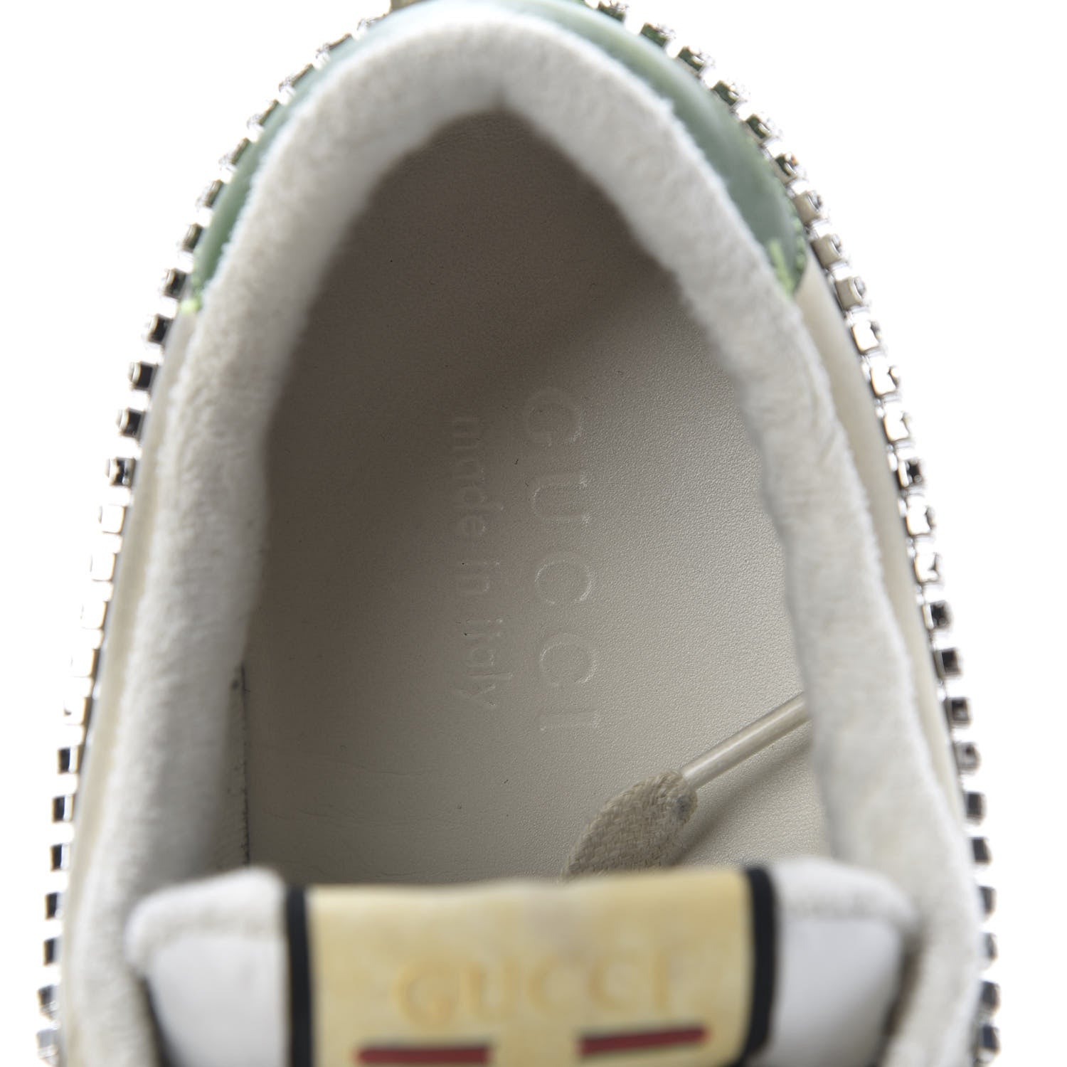Gucci Nubuck Calfskin Web Removable Crystals Mens Screener Sneakers 9 Dusty Milk New Mystic White 13 of 27