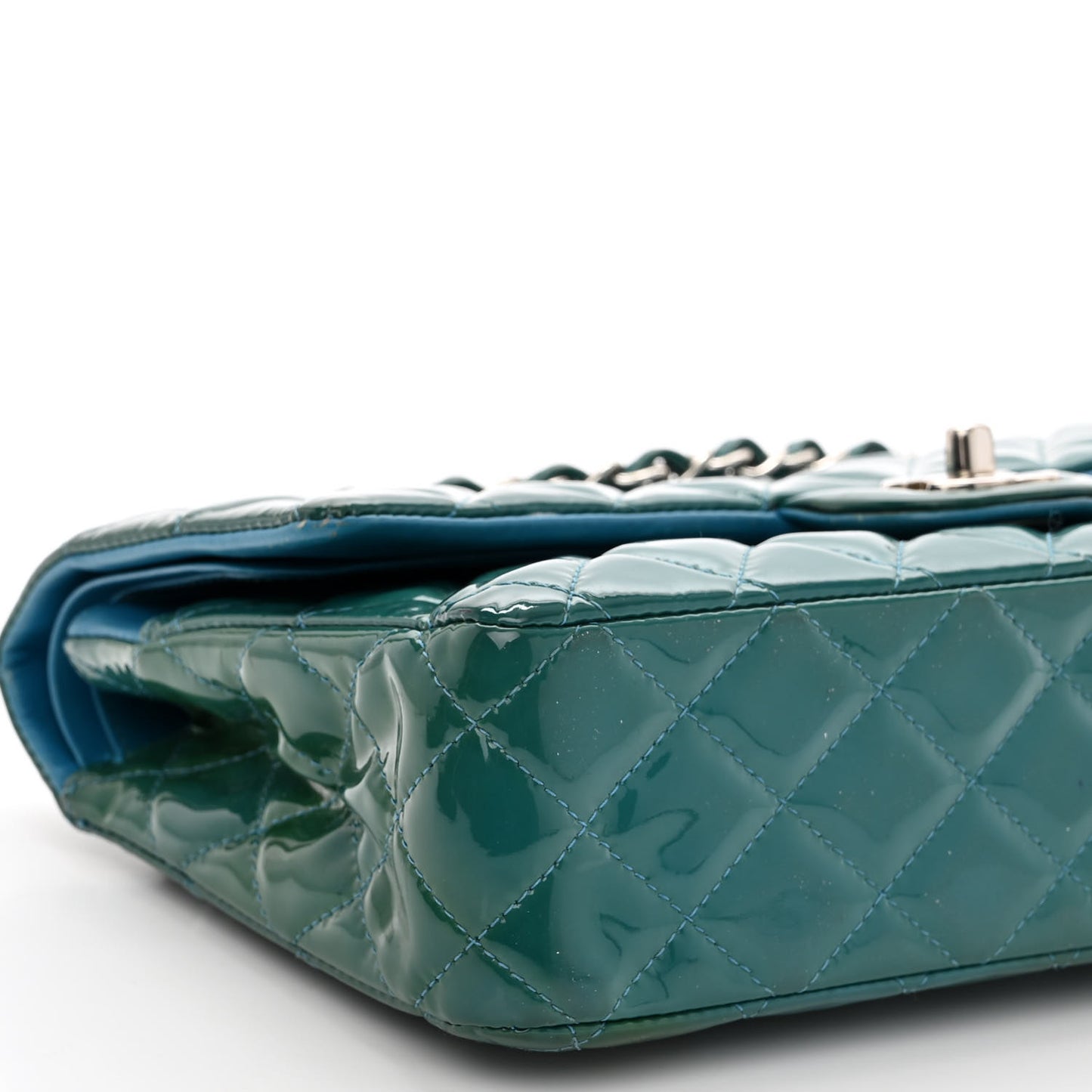 Patent Quilted Medium Double Flap Turquoise