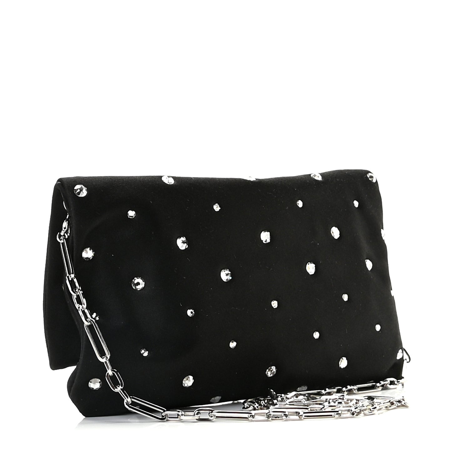 Satin Crystal Embellished Titania Clutch Black