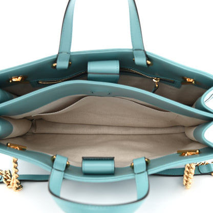 Gucci Straw Azalea Calfskin Medium Horsebit 1955 Tote Bag Dusty Azure Black 6 of 9