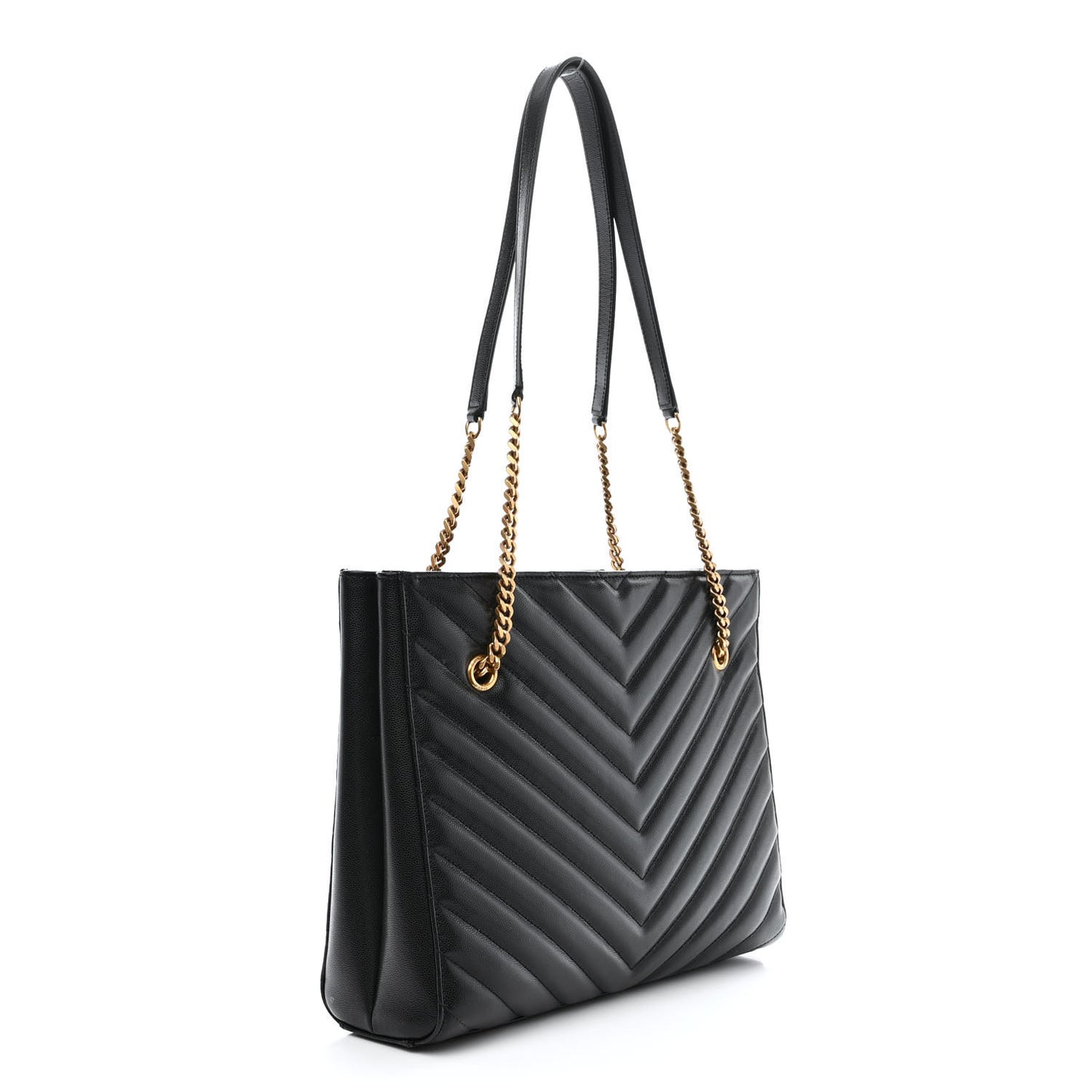 Grain de Poudre Matelasse Chevron Medium Tribeca Shopping Bag Black