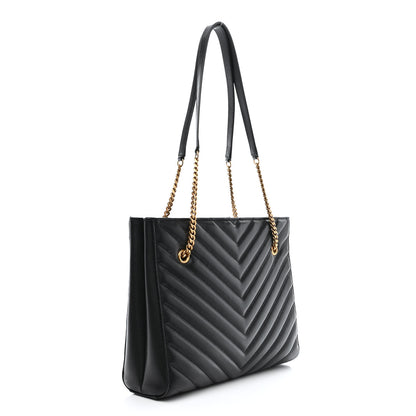 Saint Laurent Grain de Poudre Matelasse Chevron Medium Tribeca Shopping Bag Black 3 of 13