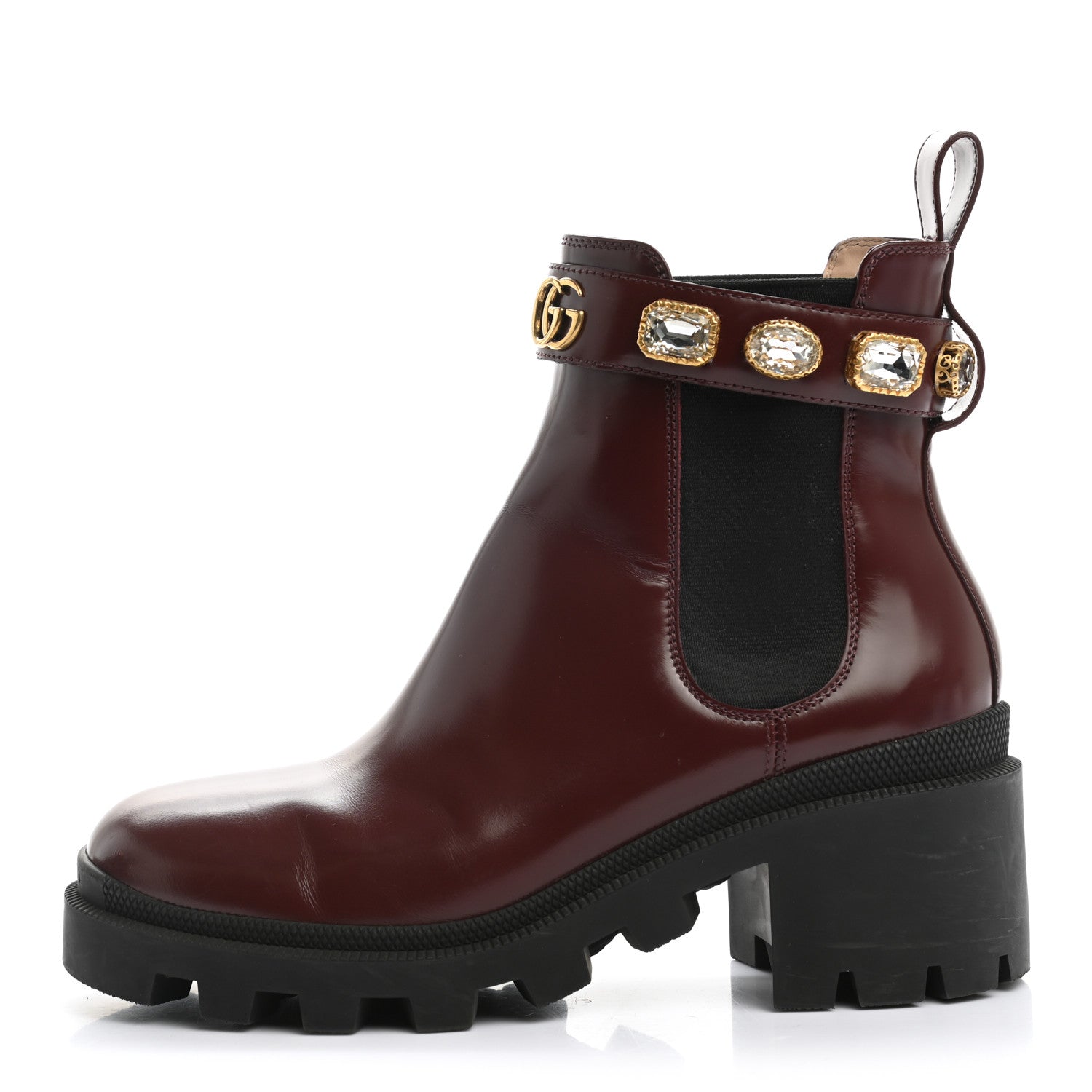Gucci Calfskin Crystal GG Trip Chelsea Ankle Boots 37.5 Vintage Boredaux 1 of 13