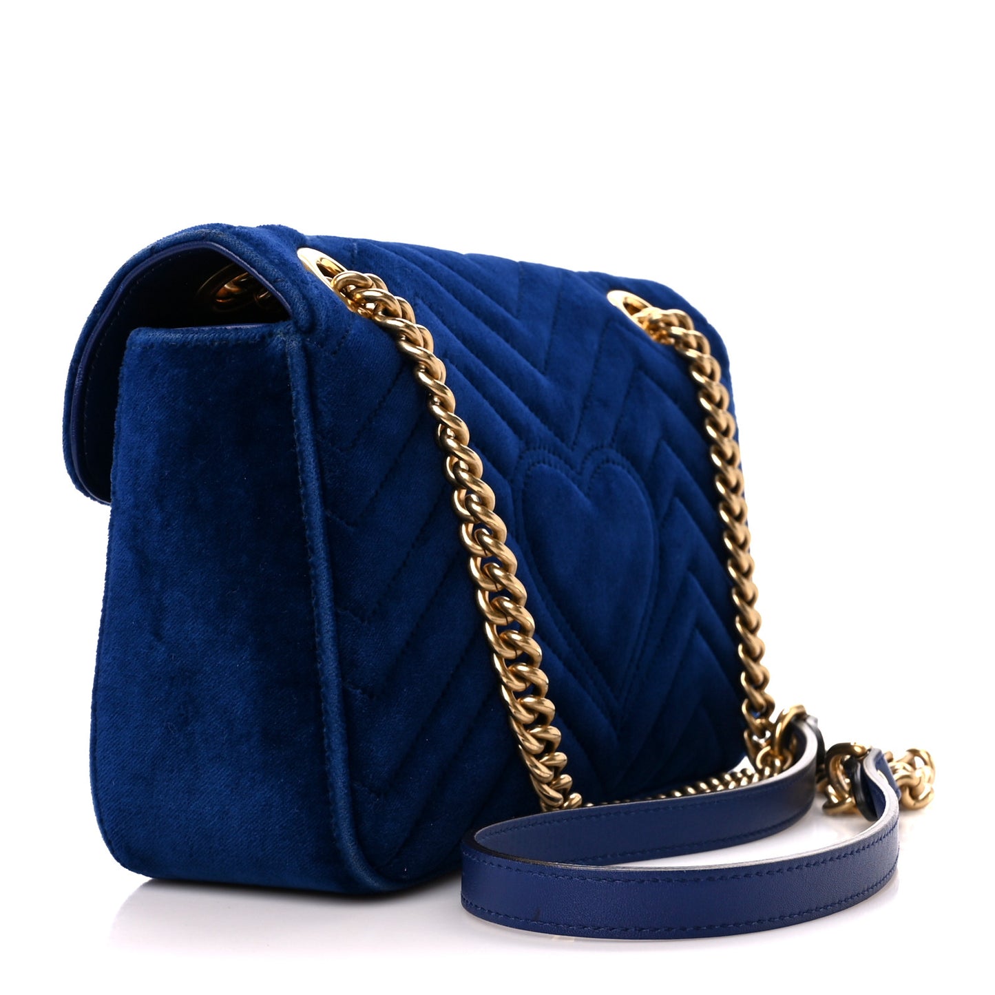 Velvet Matelasse Medium GG Marmont Shoulder Bag Cobalt Blue